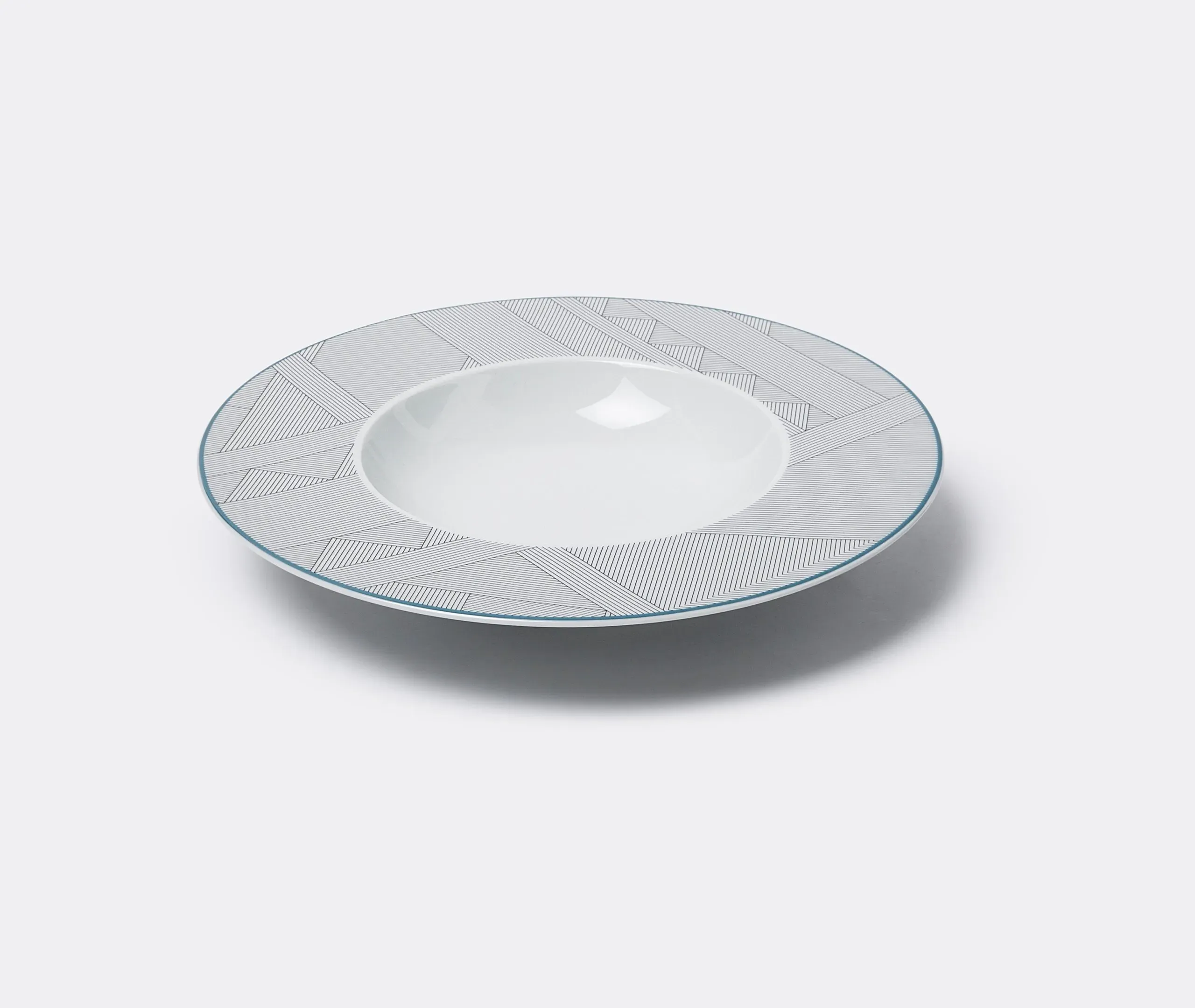 Soup Plate with Geometric Design - White, Porcelain