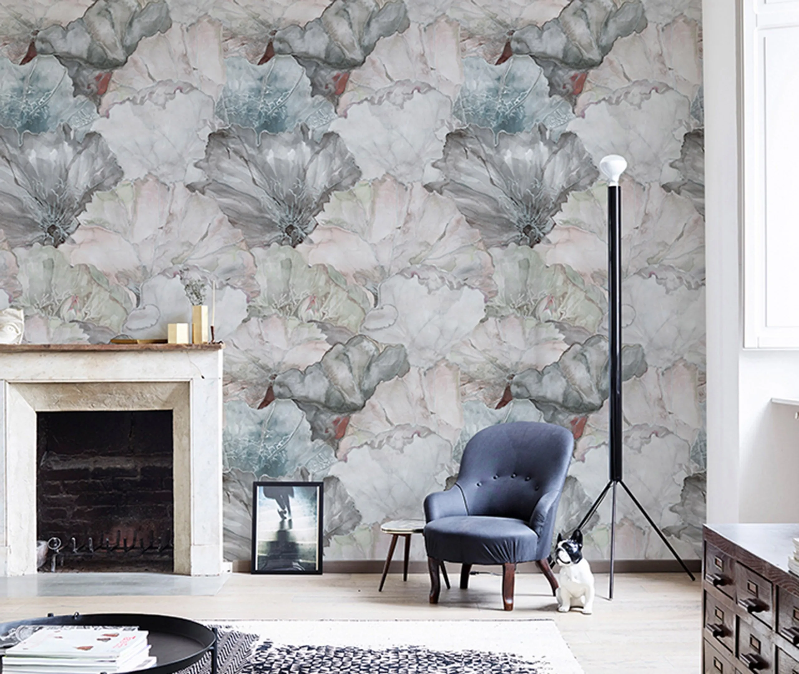 Floral Wallpaper Waterproof - Blue, Wet System