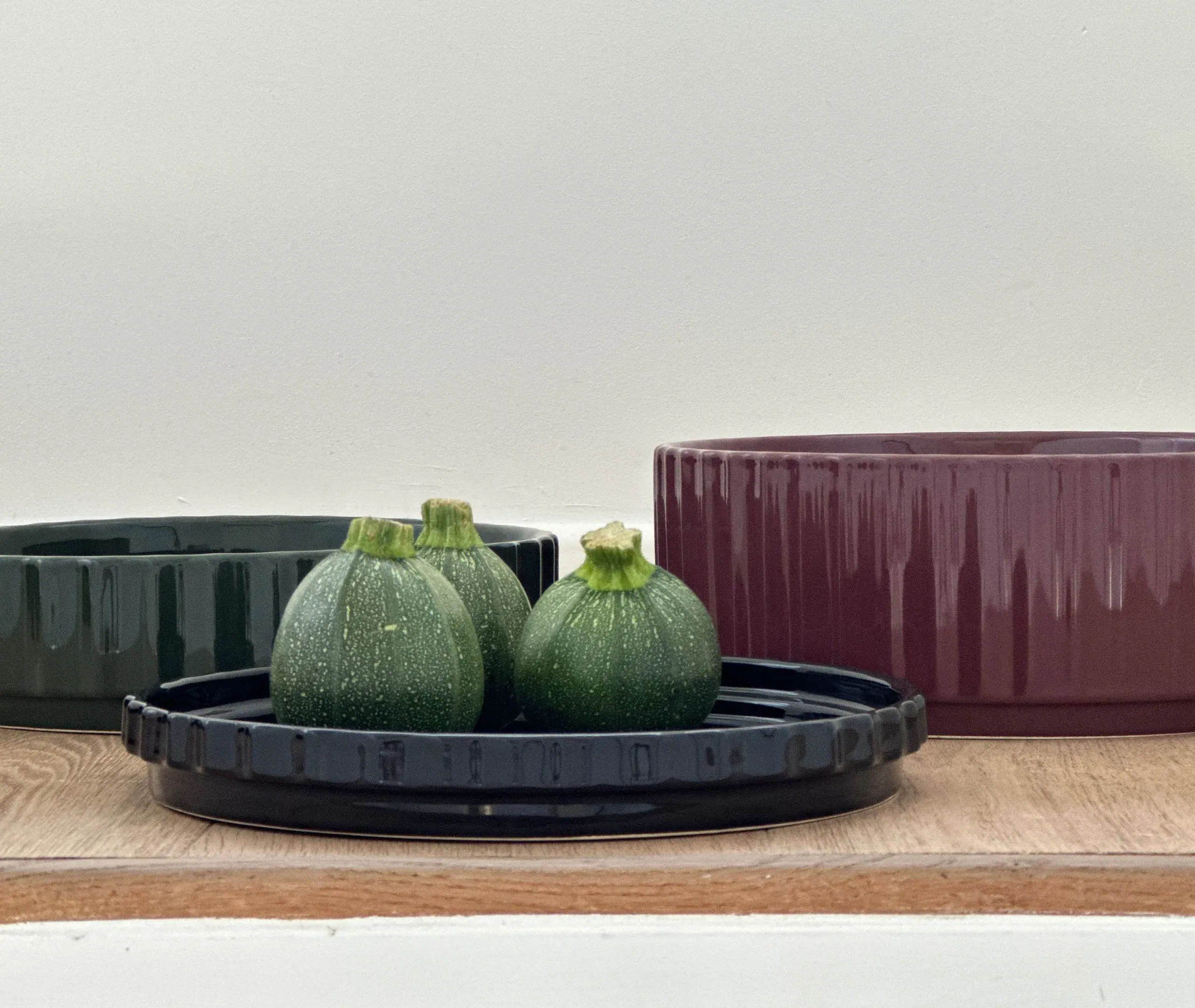 Dinner Plate with Linear Creases - Green, Porcelain
