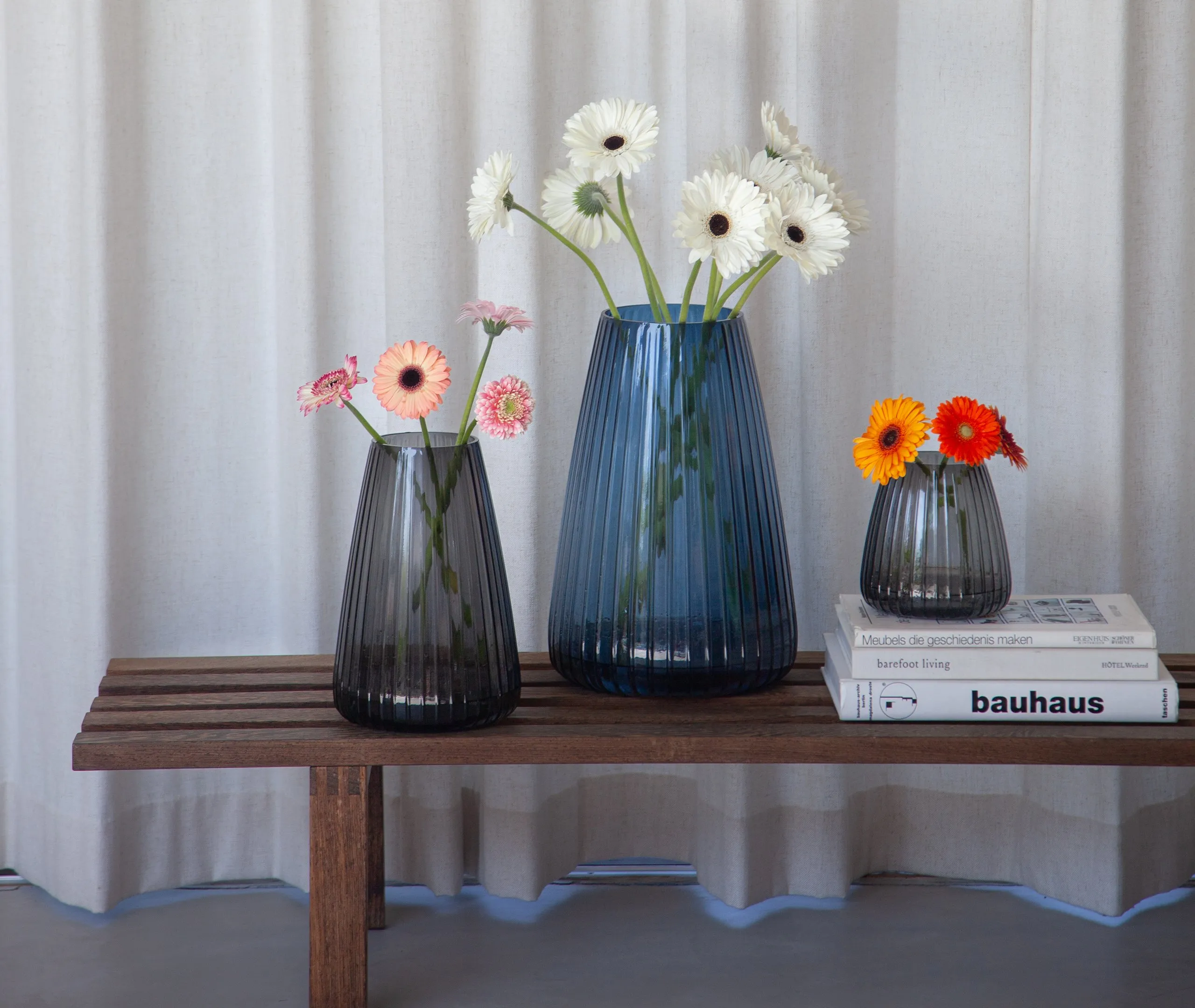 Extra Large Ribbed Vase - Blue, Glass