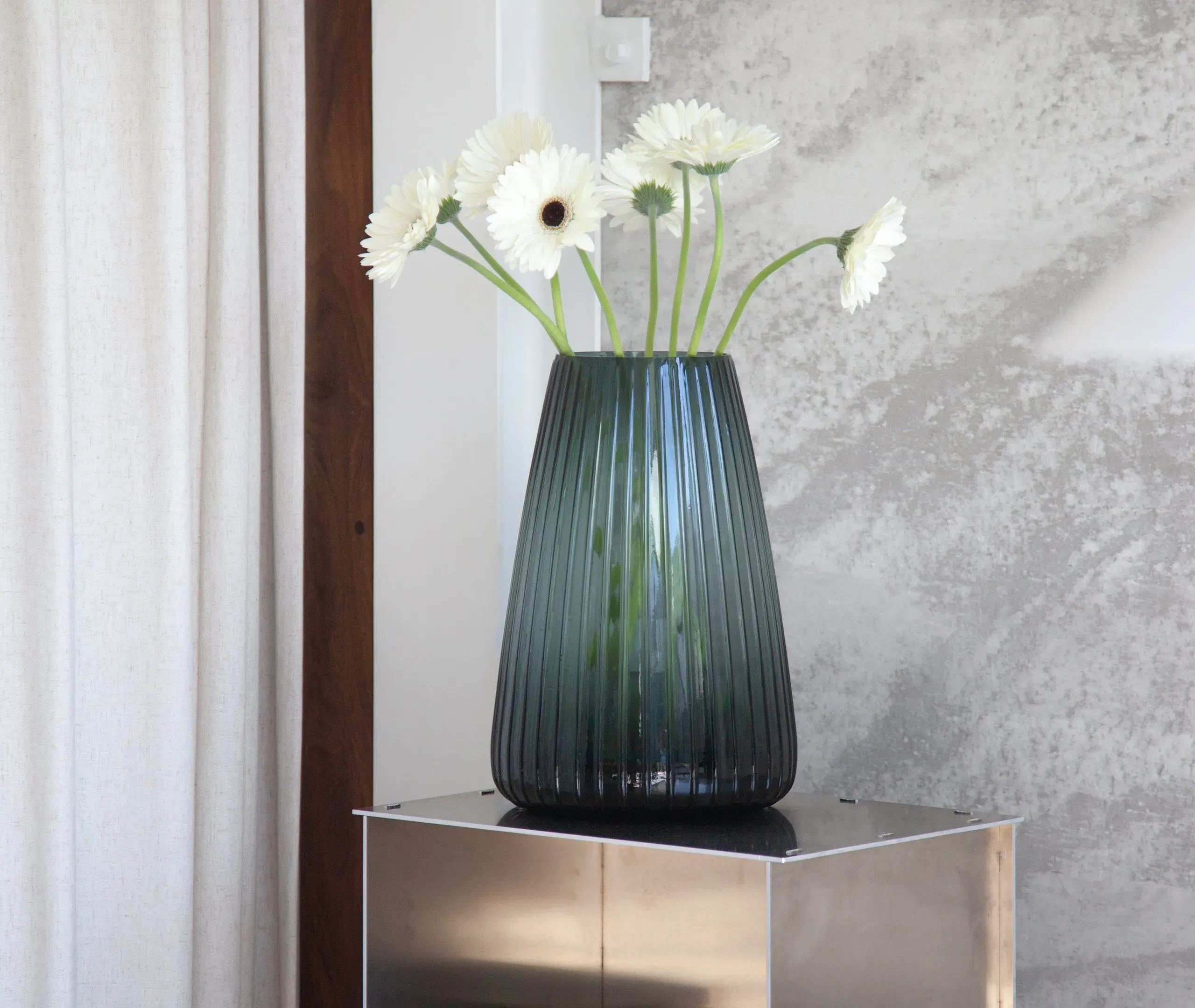 Extra Large Ribbed Vase - Green, Glass