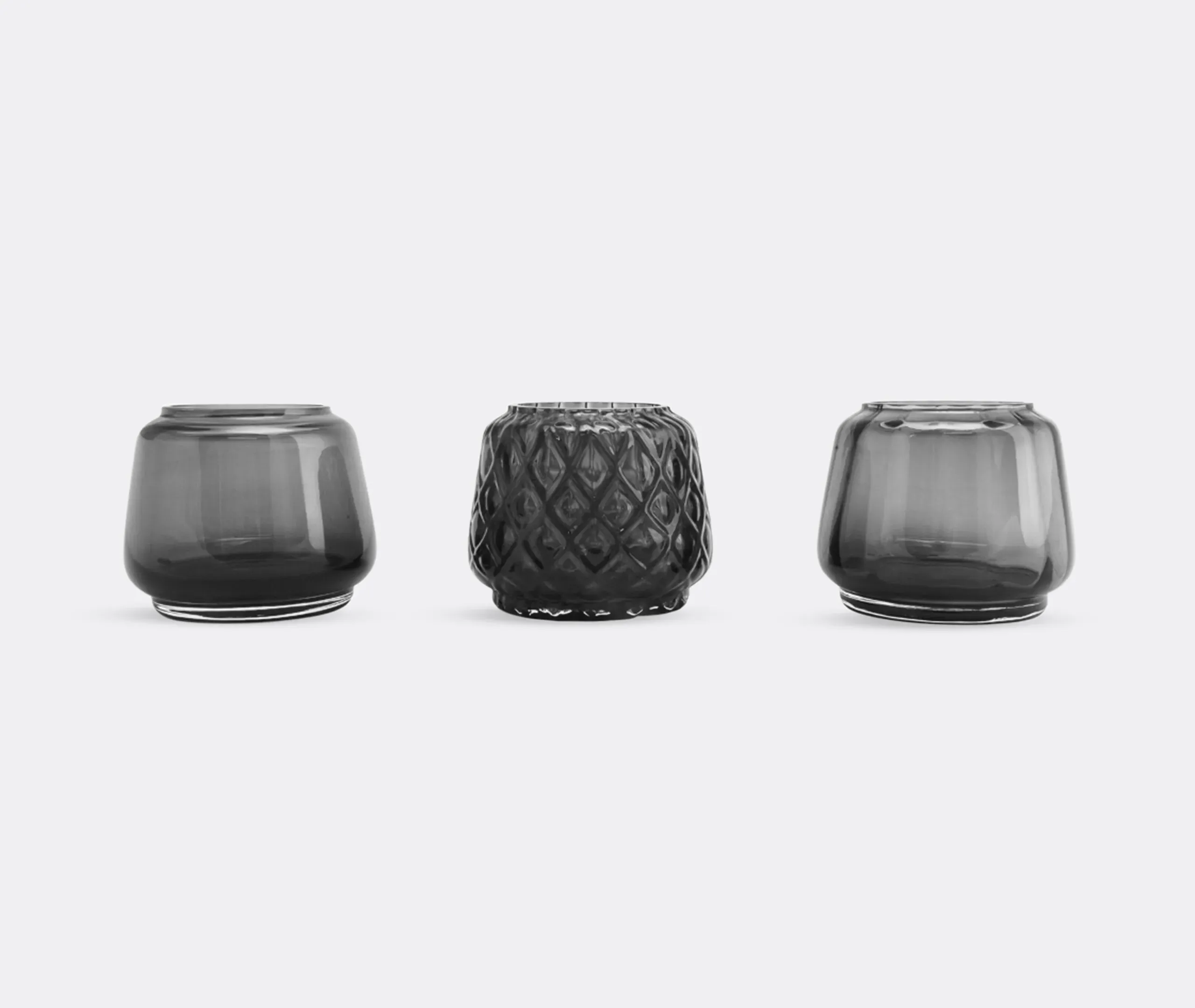Kuro Set of 3 Tealight Holders - Smoky Gray, Glass product
