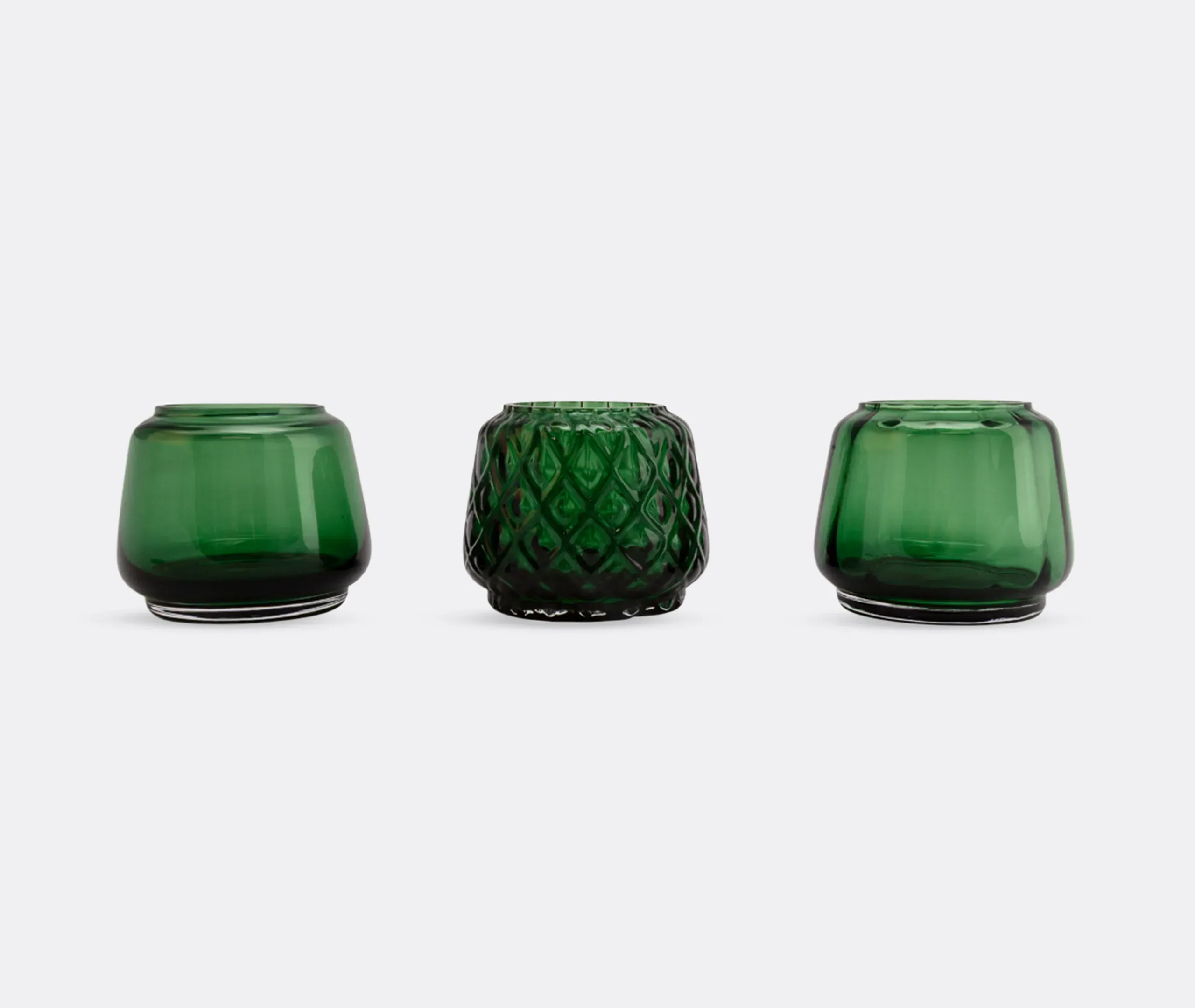 Kuro Set of Three Tealight Holders - Moss Green, Glass product