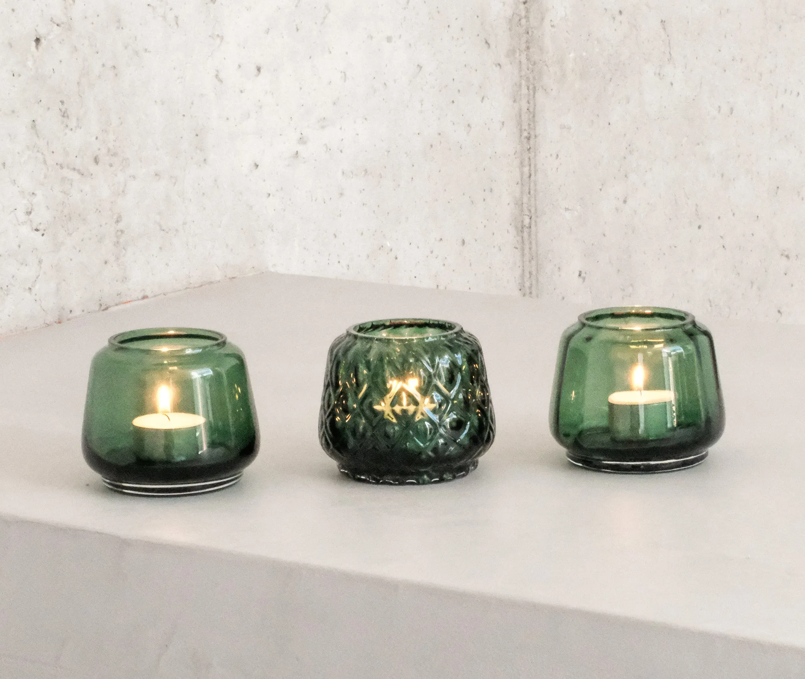 Kuro Tealight Holders Set of Three - Moss Green, Glass