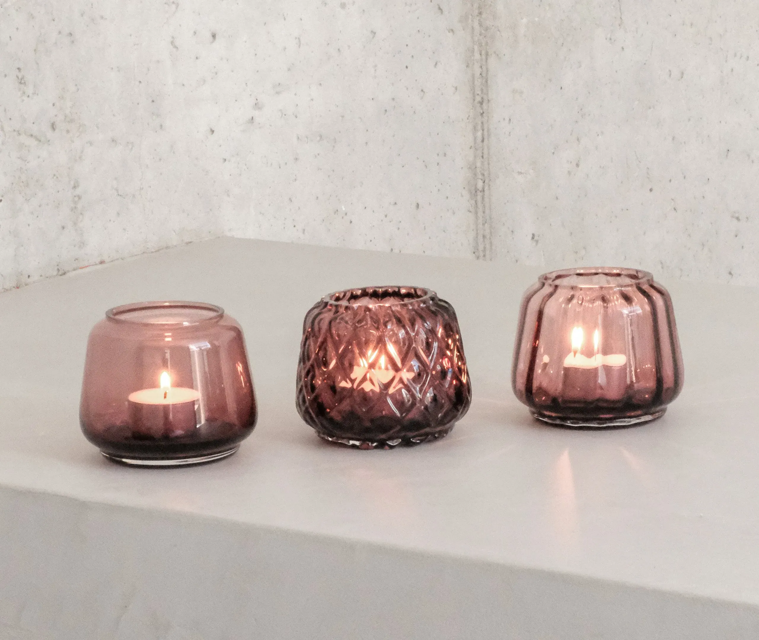 Kuro Tealight Holders Set of Three - Plum, Glass