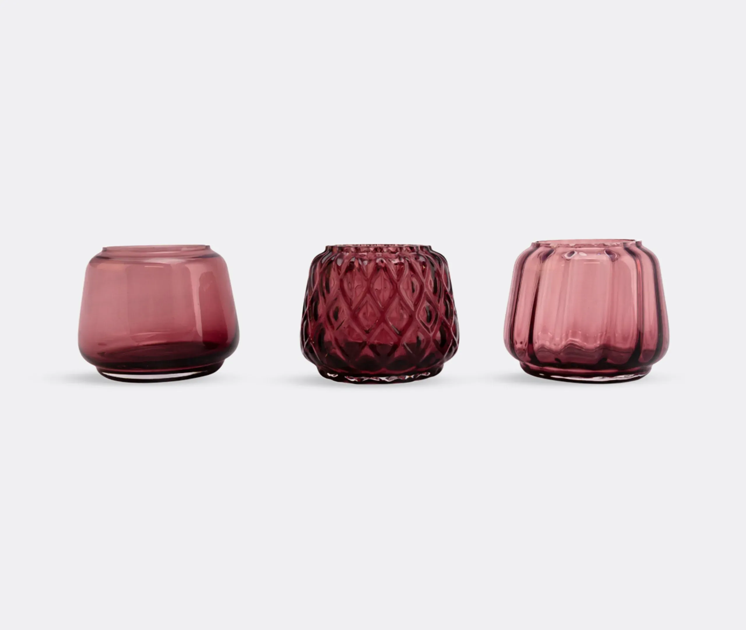 Kuro Tealight Holders Set of Three - Plum, Glass
