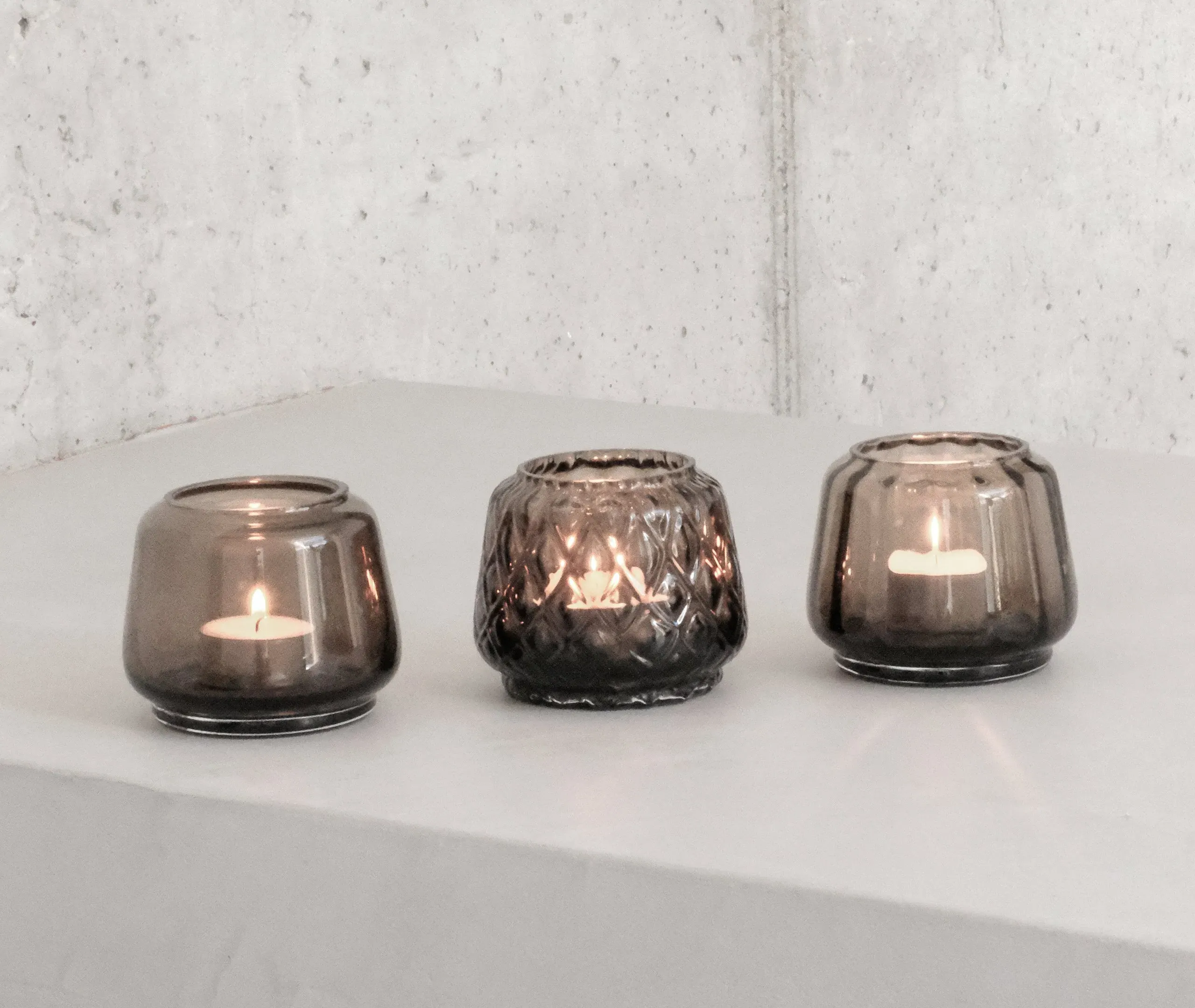 Kuro Tealight Holders Set of Three - Smoky Gray, Glass