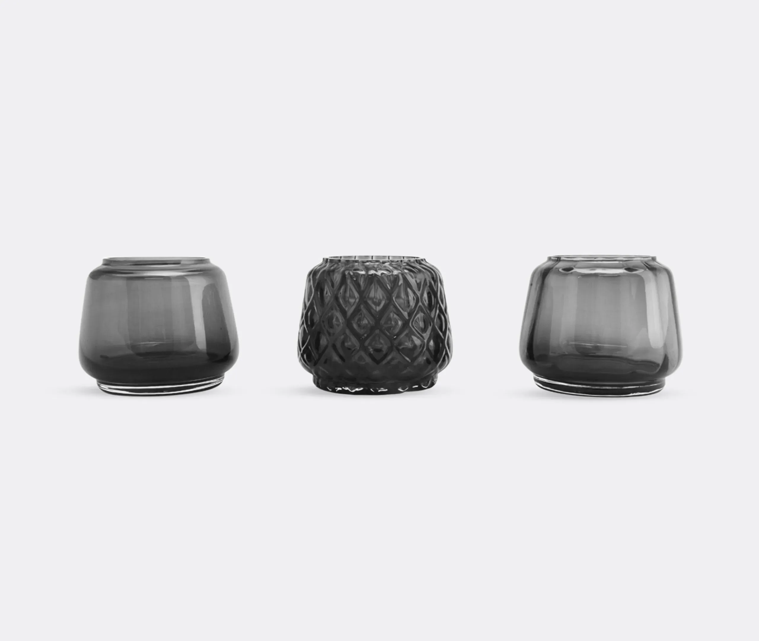 Kuro Tealight Holders Set of Three - Smoky Gray, Glass