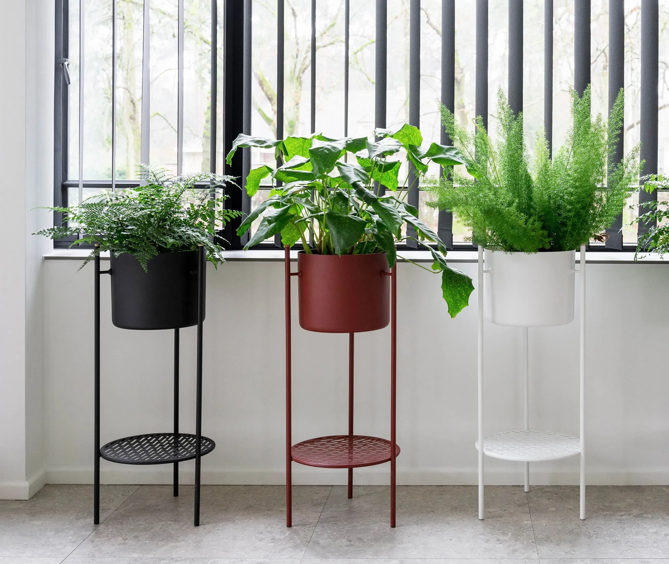 Medium Plant Stand with Storage - Black, Iron