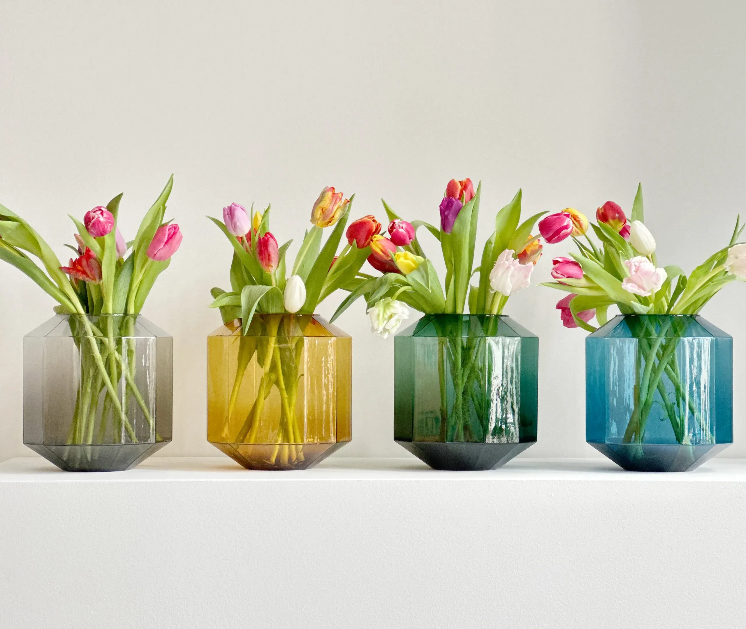 Medium Vase with 12-Sided Design - Amber, Glass
