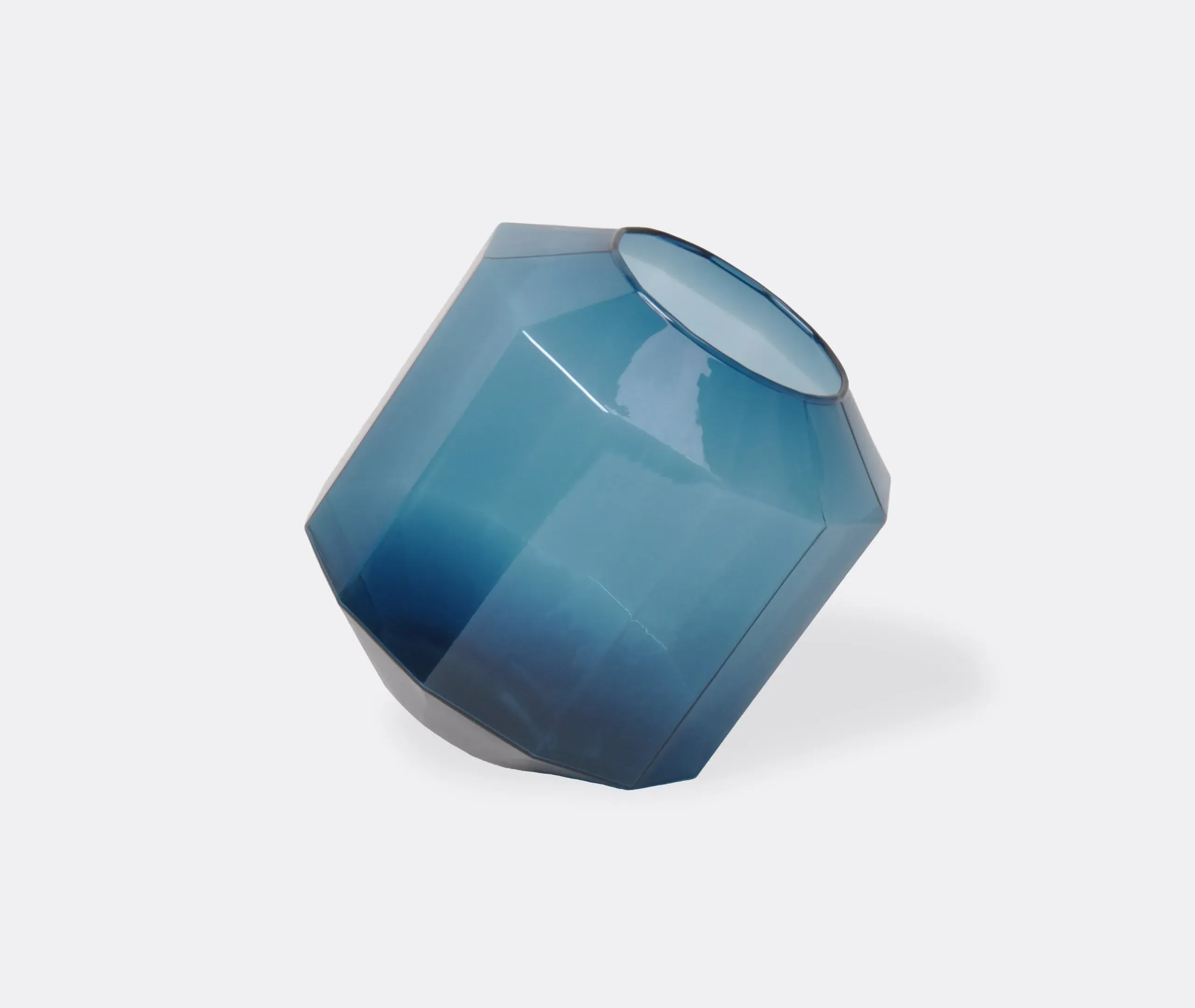Medium Vase with 12-Sided Design - Blue, Glass
