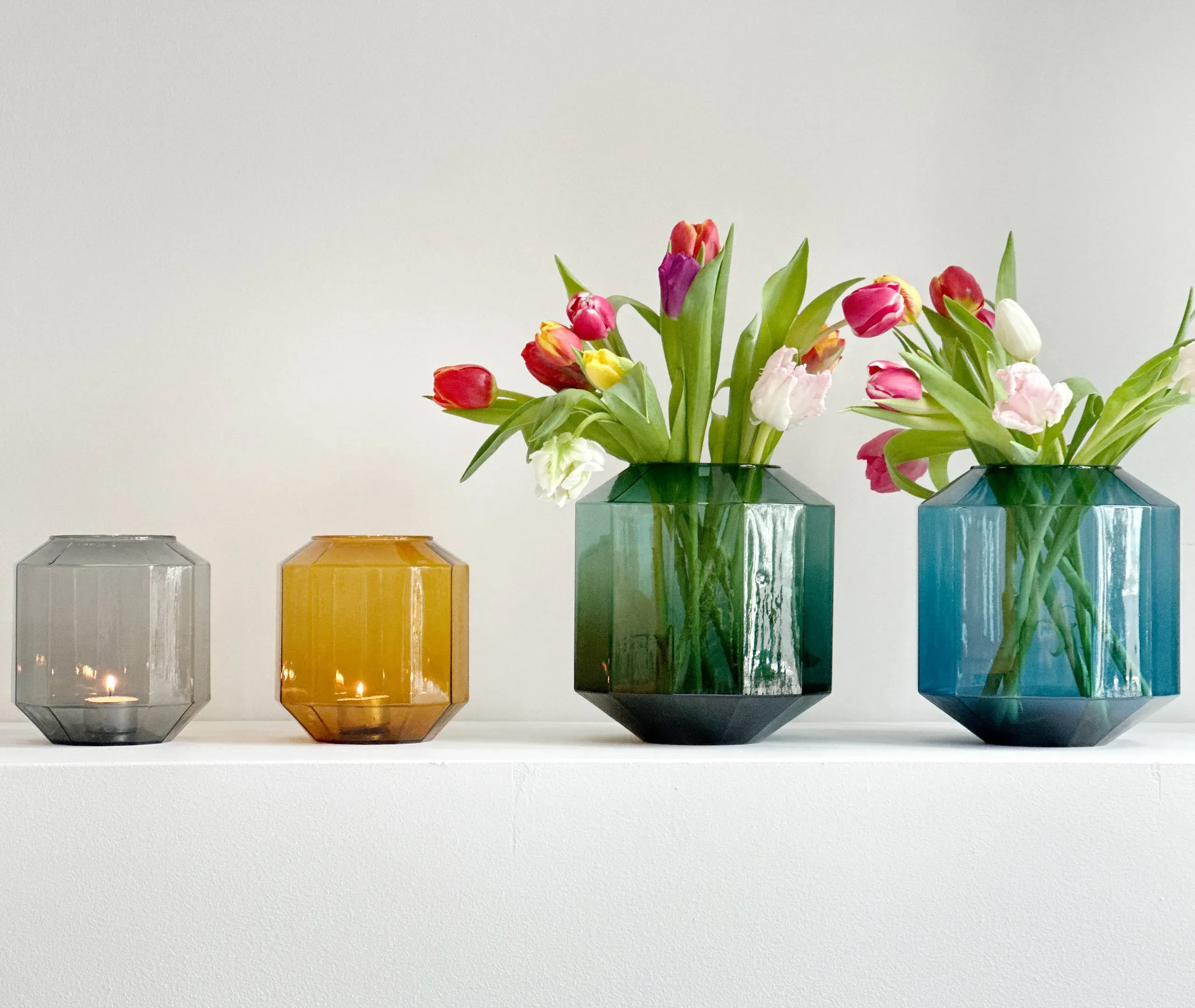 Medium Vase with 12-Sided Design - Blue, Glass