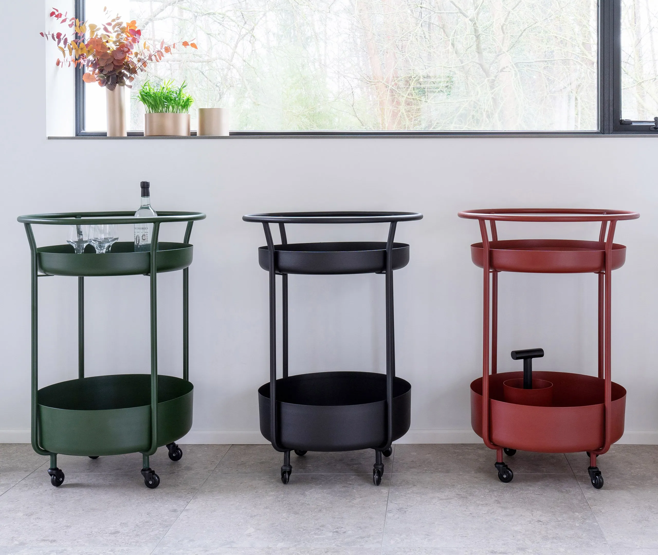 Mobile Bar Trolley with Wheels - Red, Steel