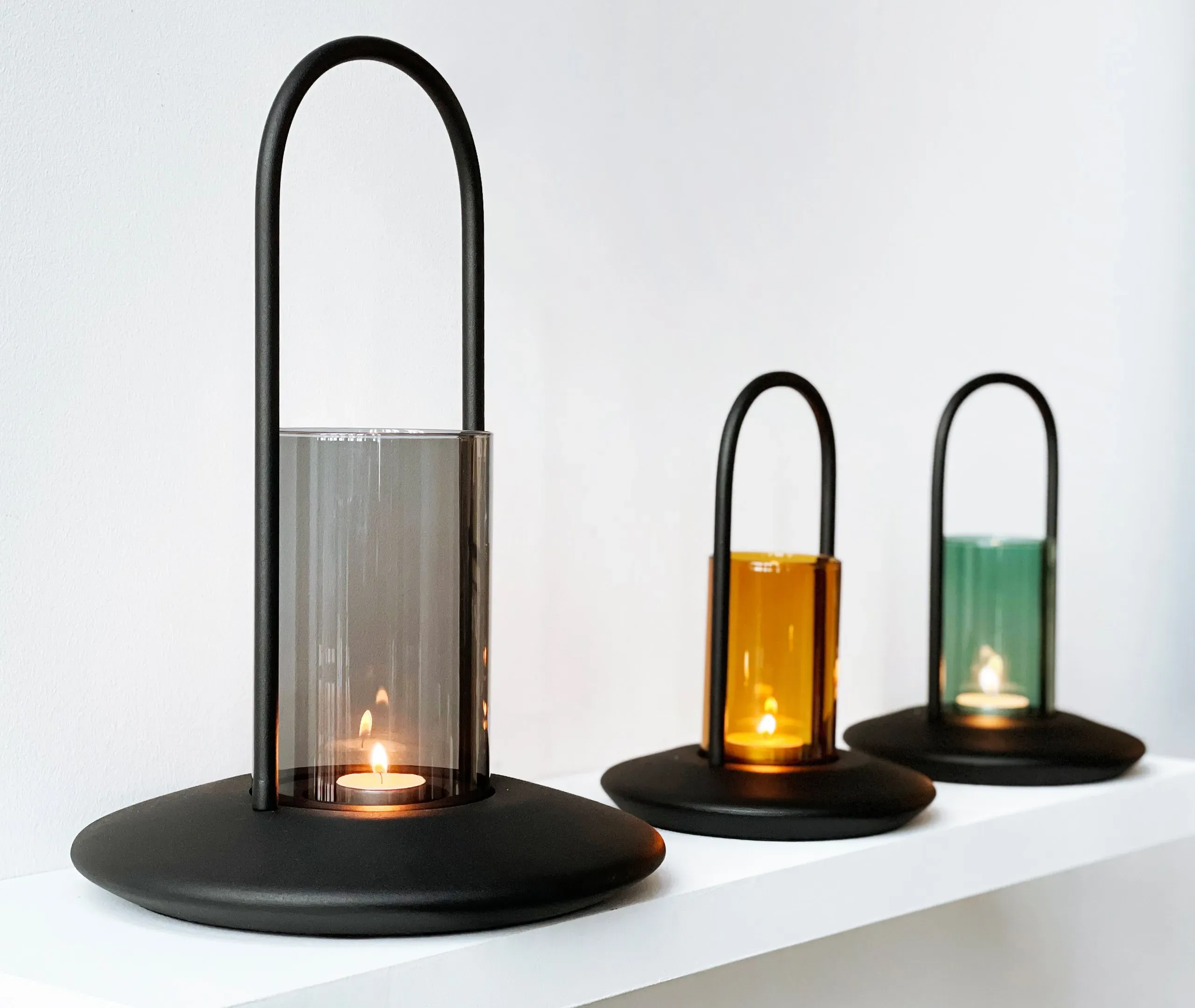 Small Lantern with Handle - Amber, Glass