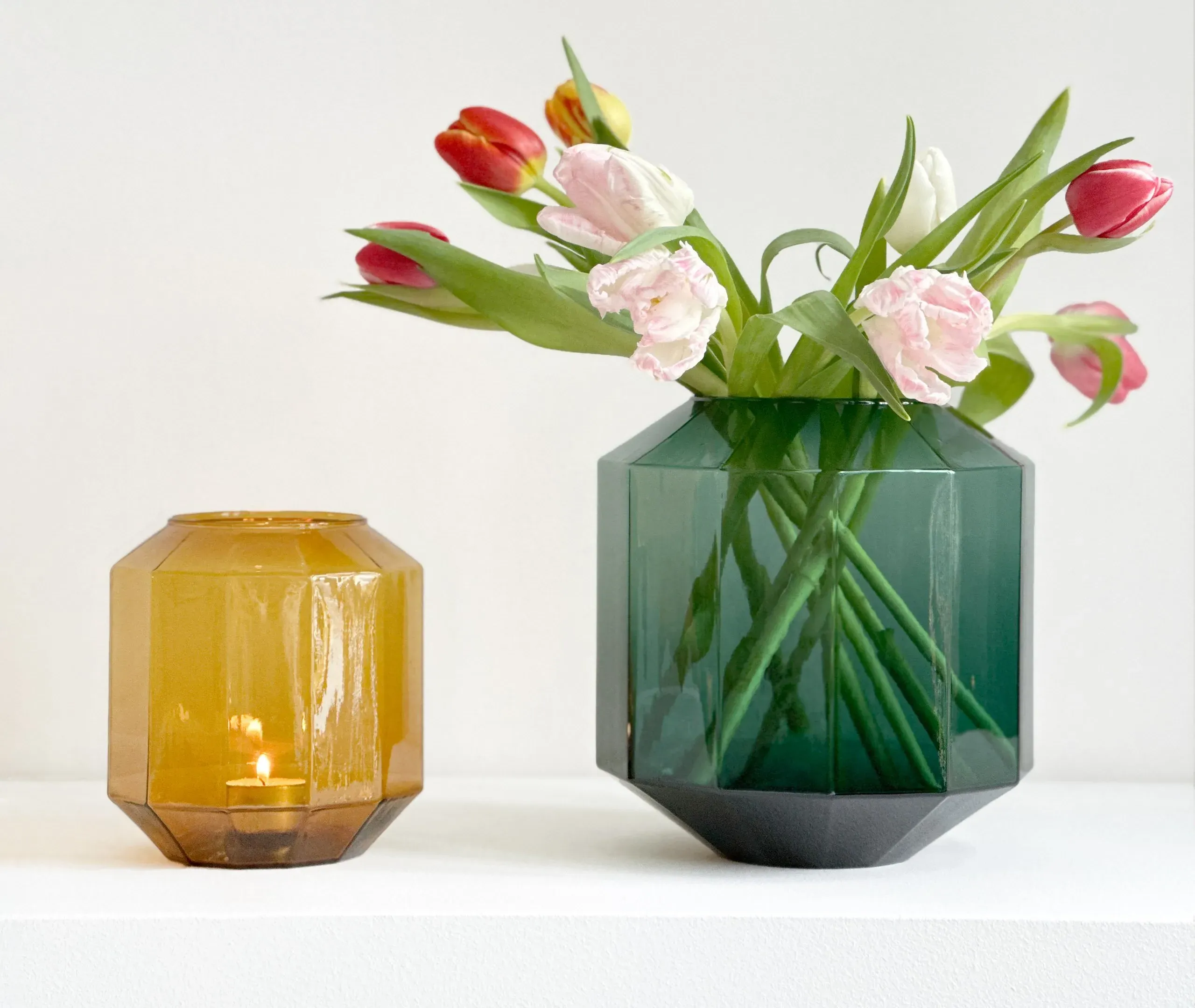 Small Vase with 12-Sided Design - Amber, Glass