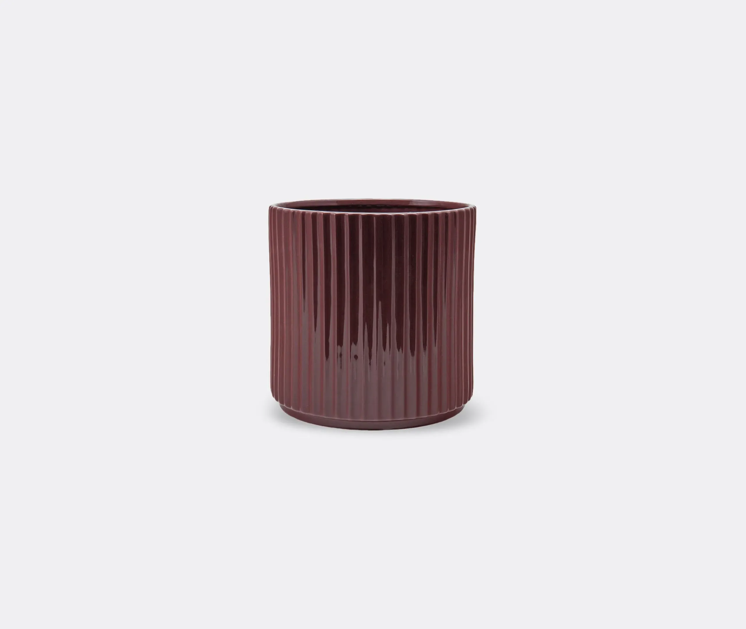 Tall Handcrafted Pot with Linear Design - Brown