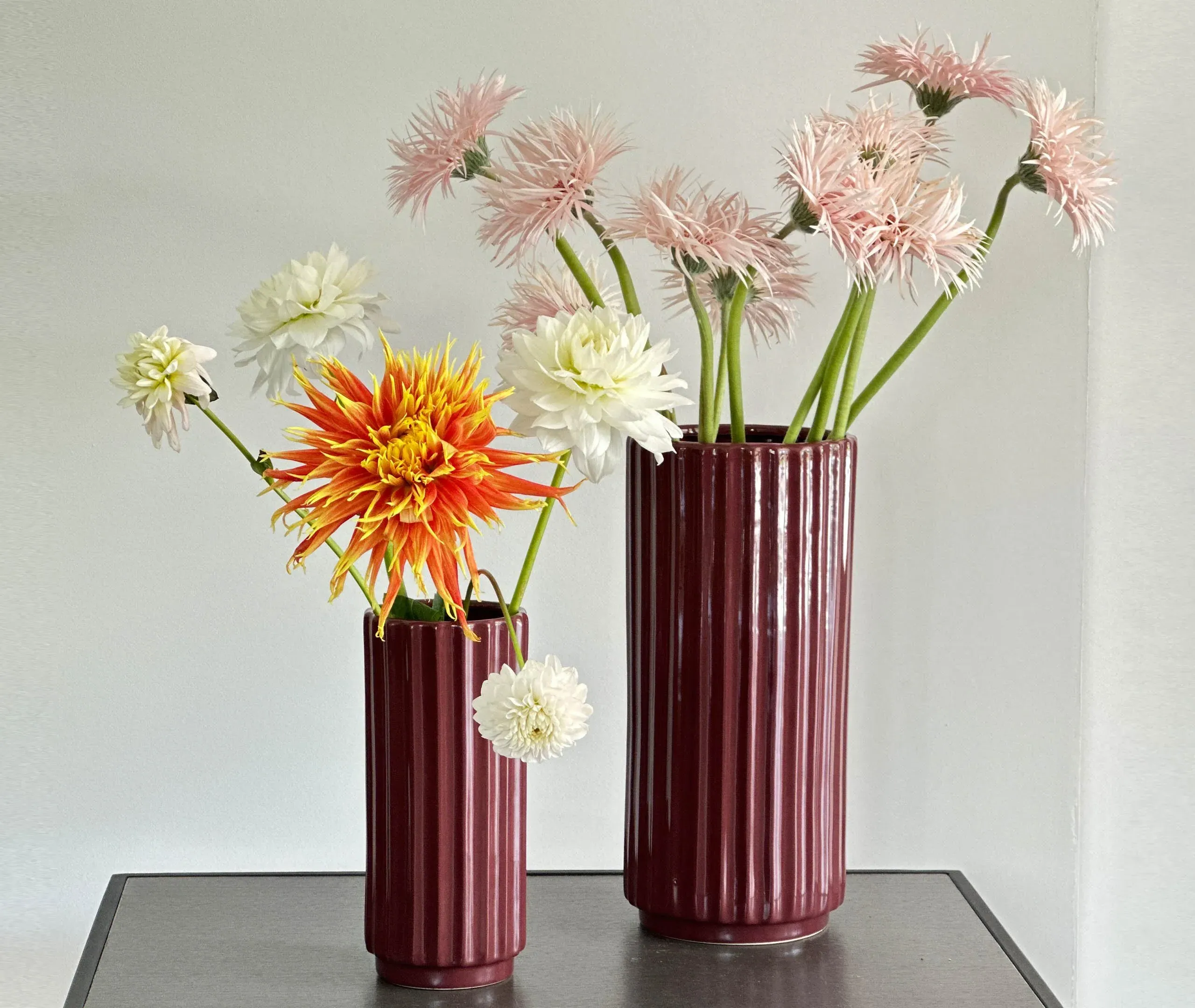 Tall Handcrafted Vase with Creases - Brown