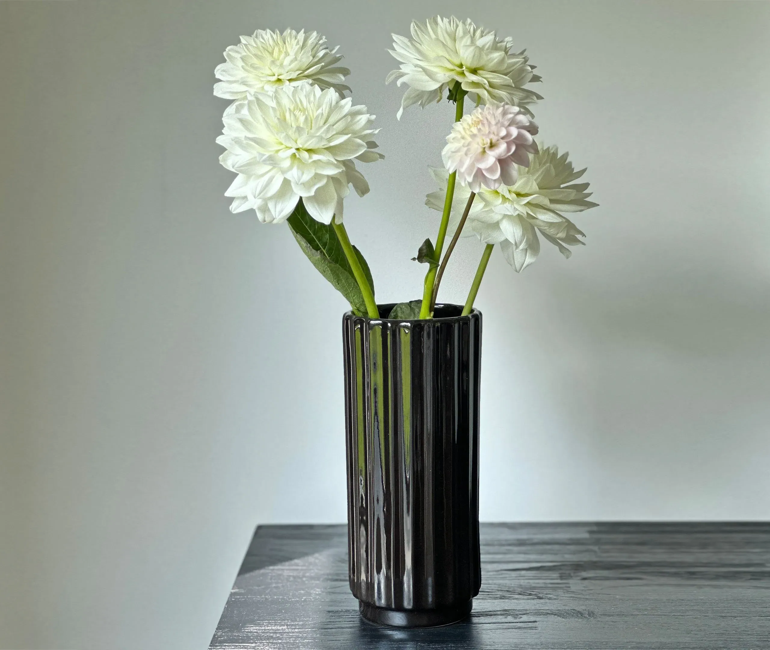 Tall Vase with Linear Texture - Green, Porcelain