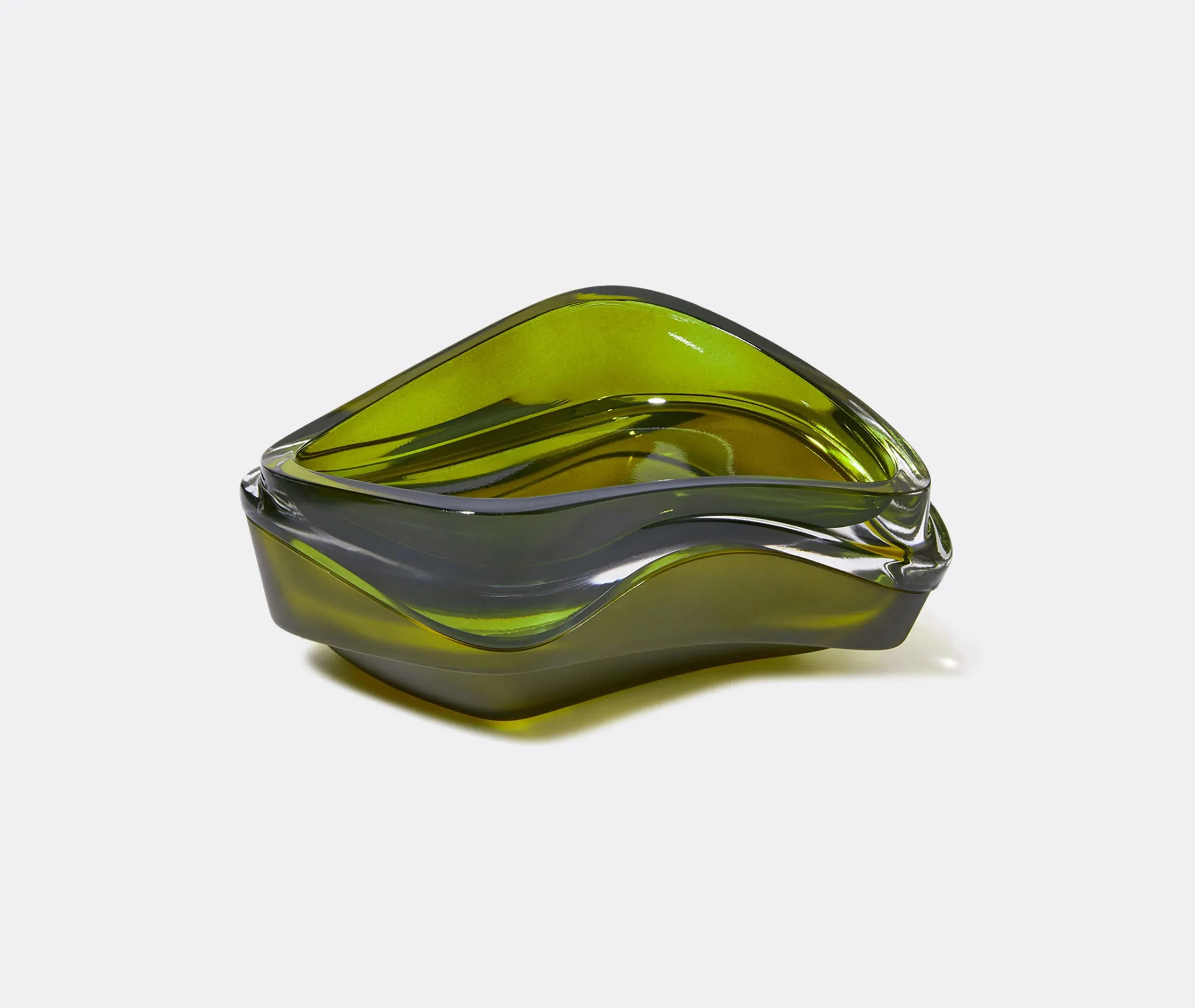 Wave-Shaped Vessel with Storage - Green, Crystal