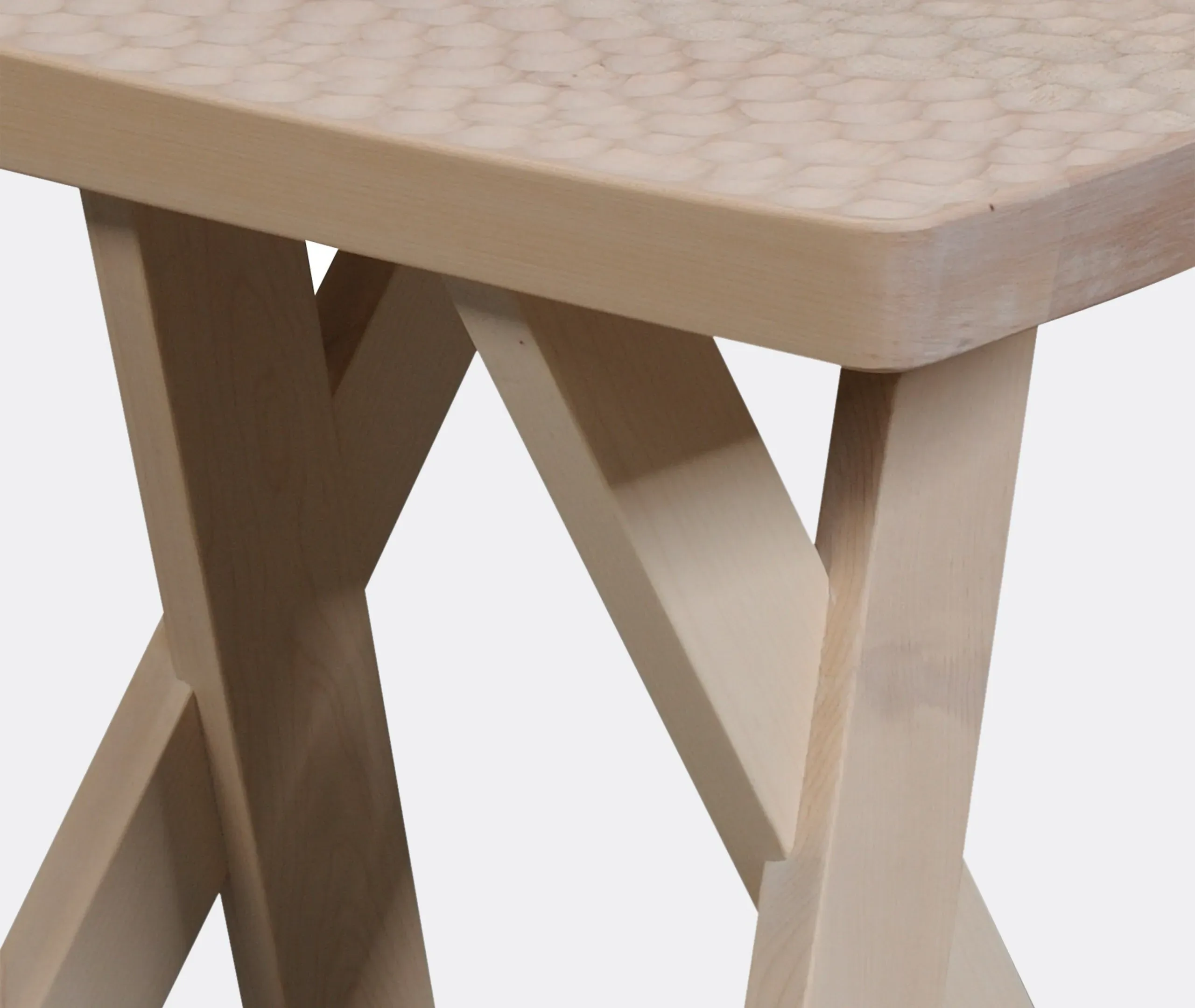 Half Moon Stool with Carvings - Beige, Maple
