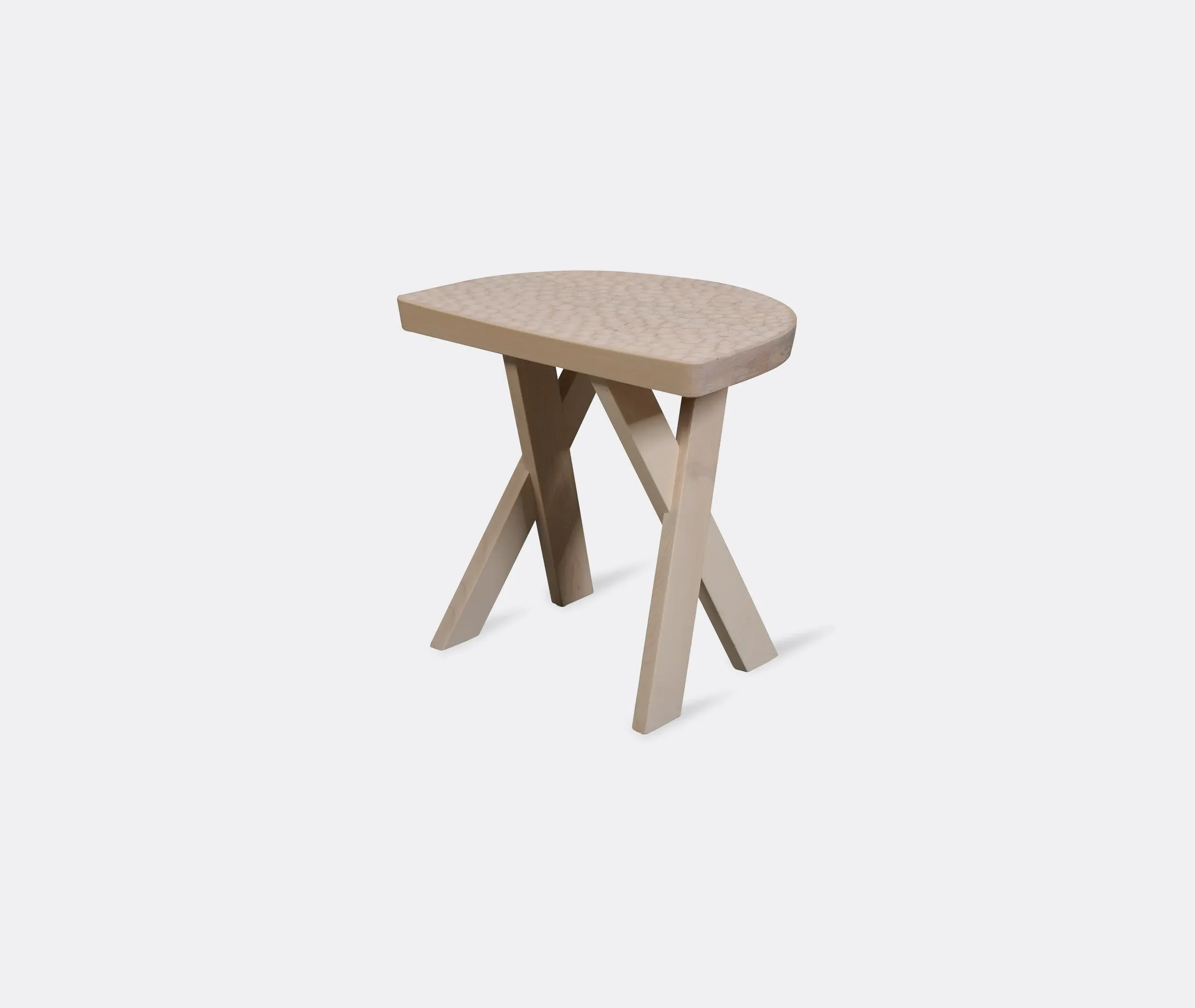 Half Moon Stool with Carvings - Beige, Maple image
