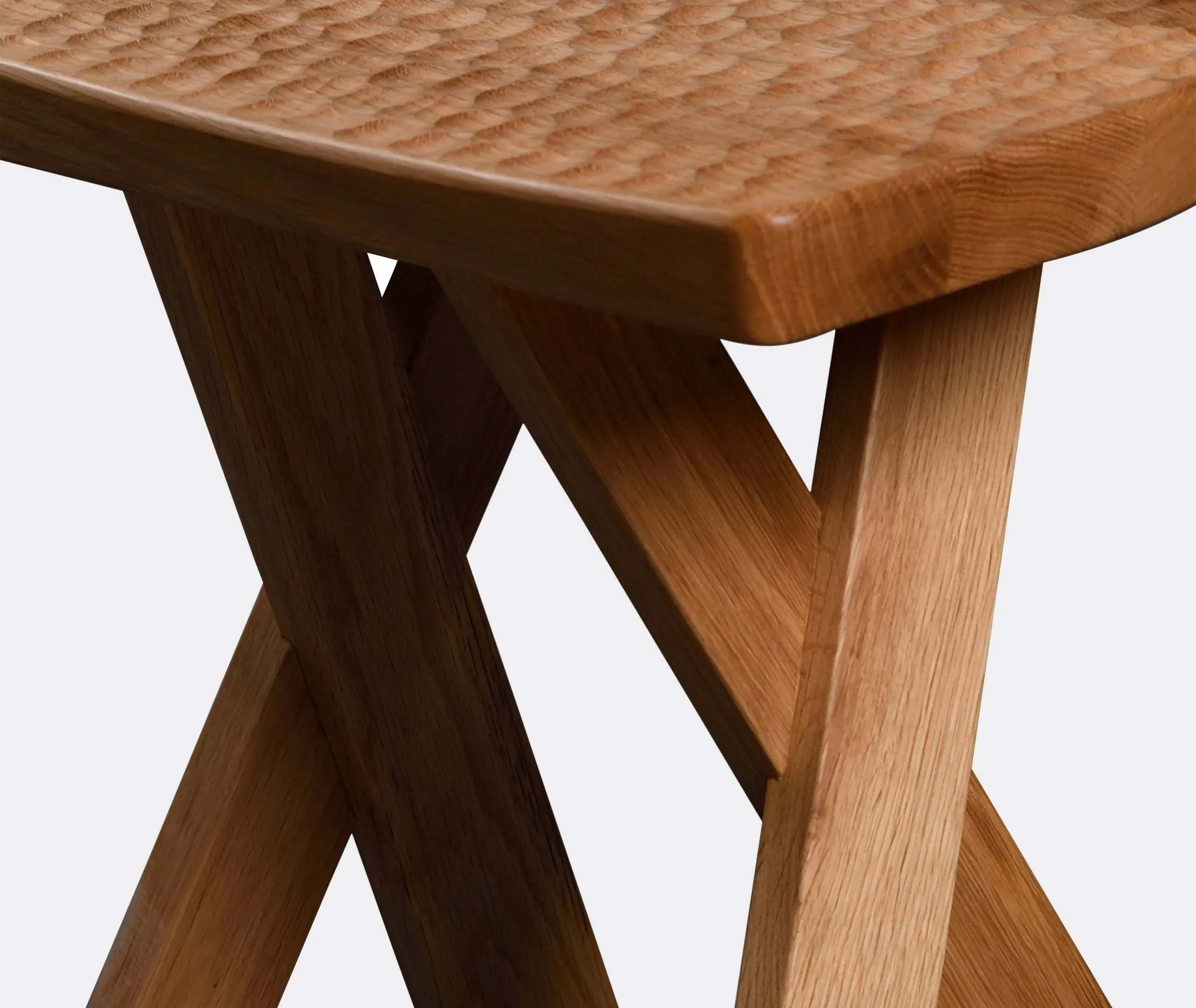 Half Moon Stool with Carvings - Oak