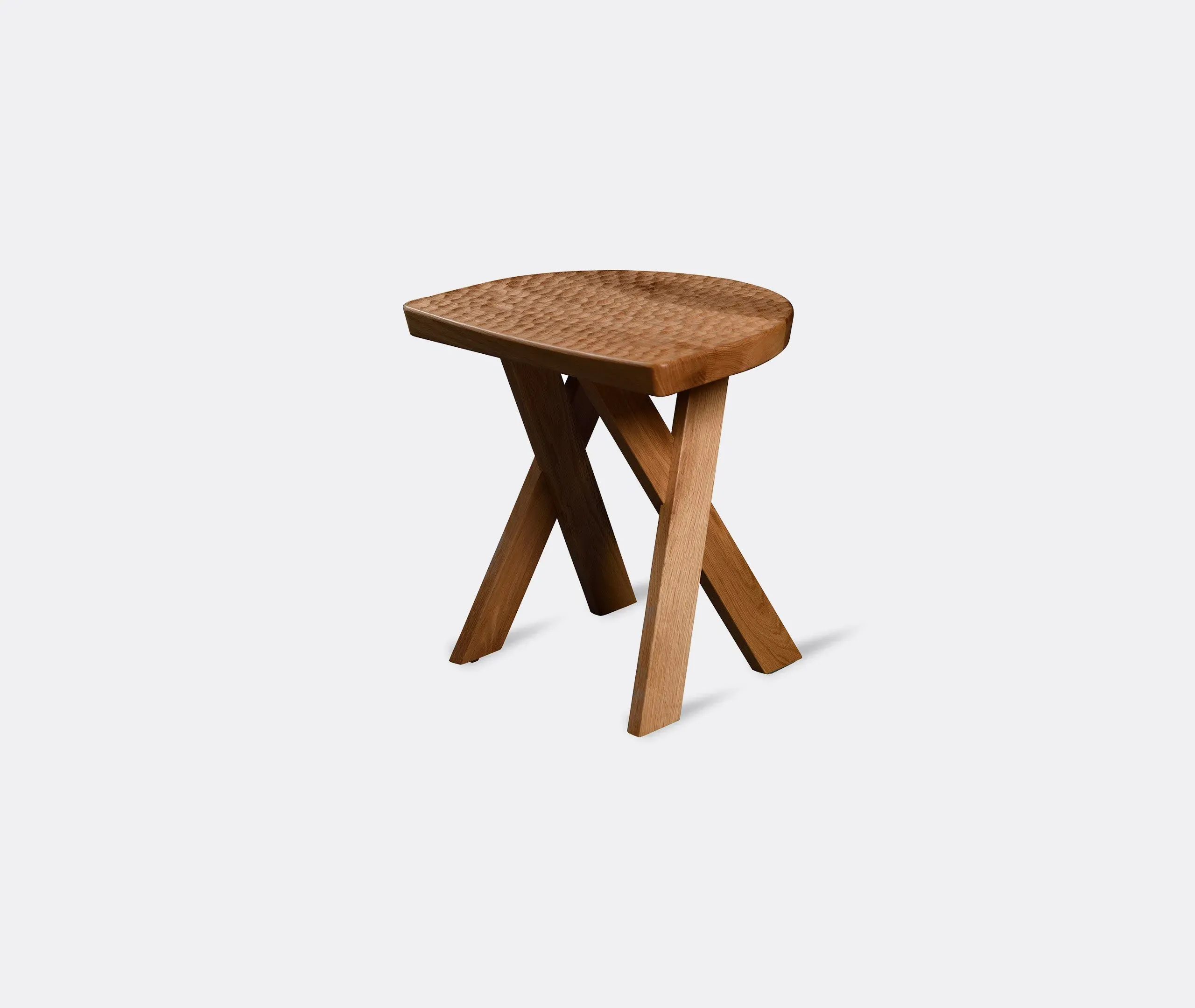 Half Moon Stool with Carvings - Oak