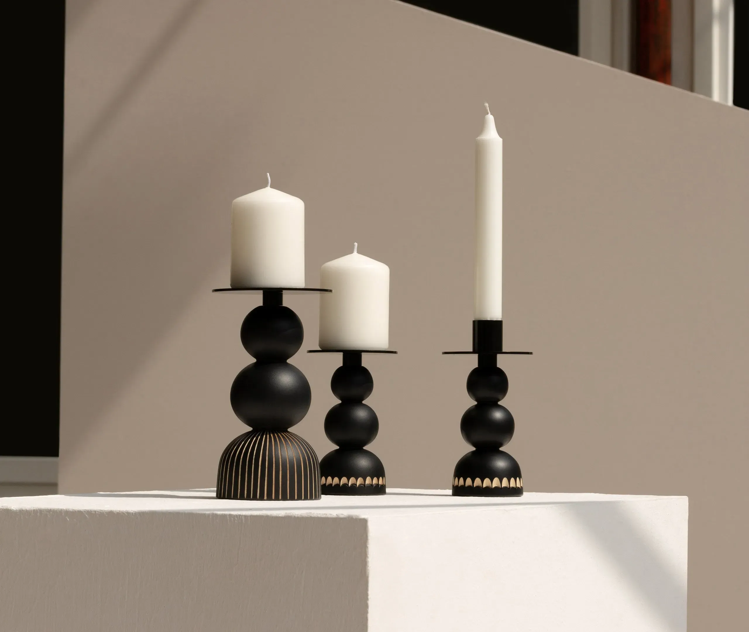 Large Candle Holder - Black, Maple Wood