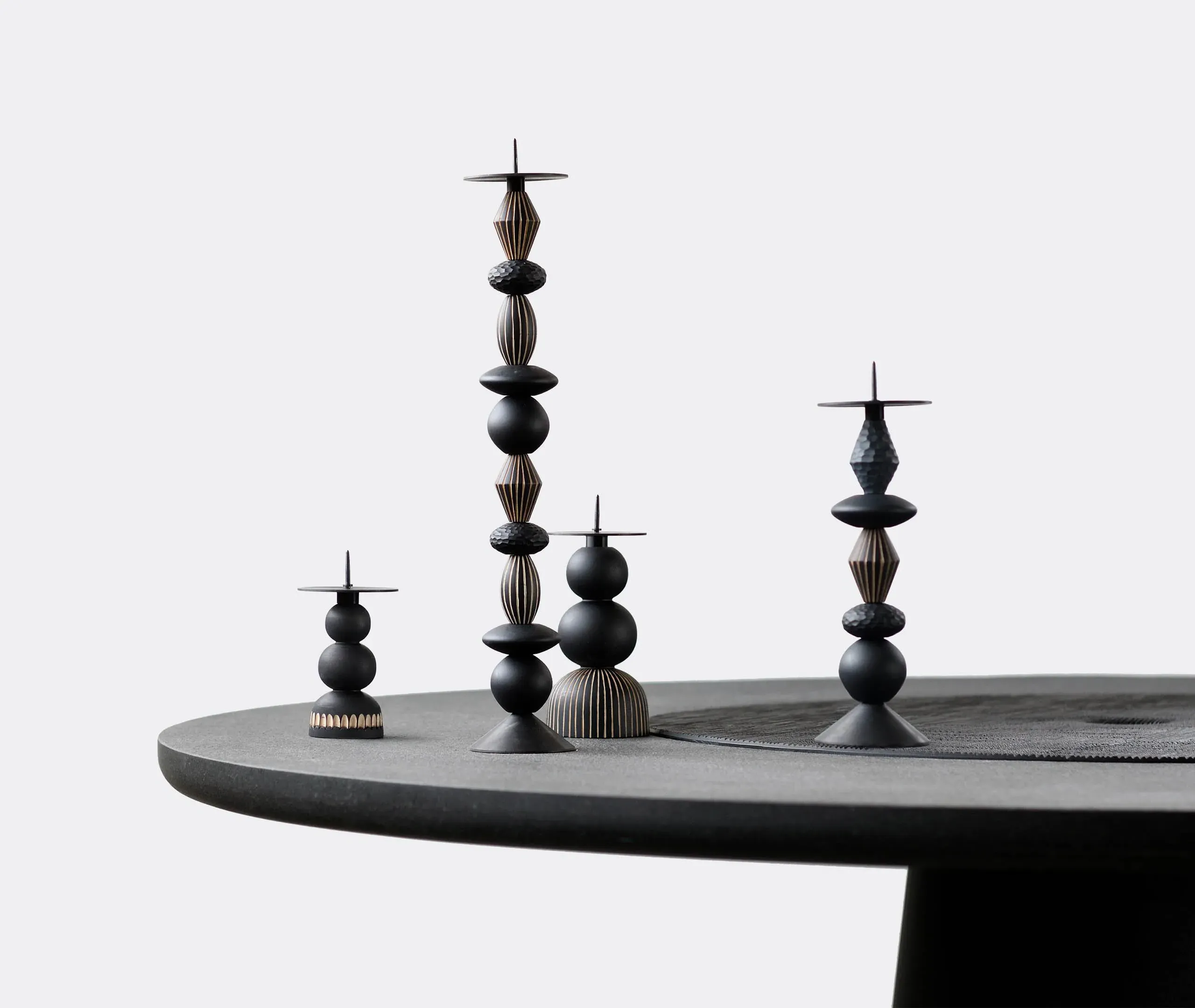 Large Candleholder Set - Black, Maple Wood
