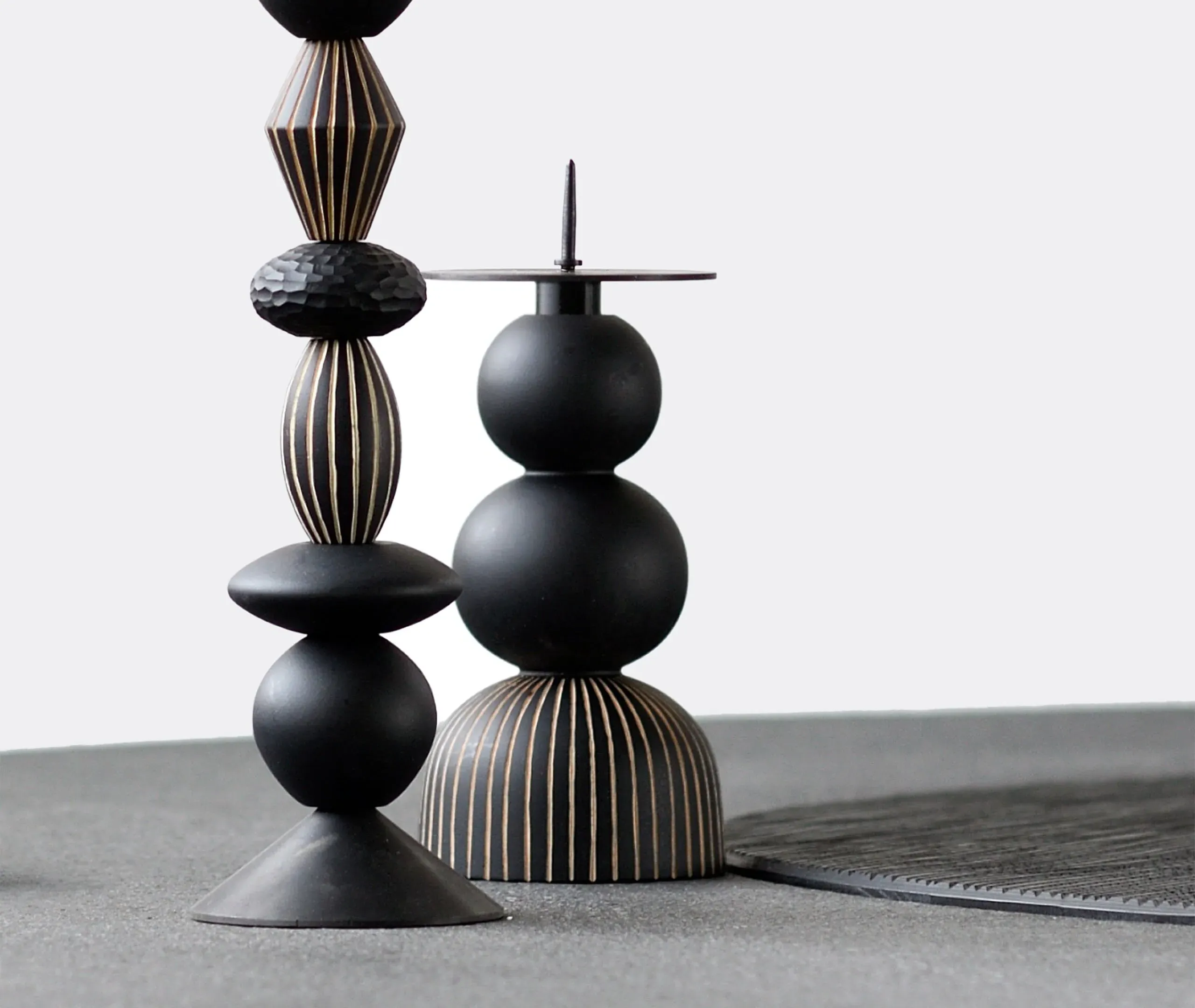 Large Candleholder Set - Black, Maple Wood