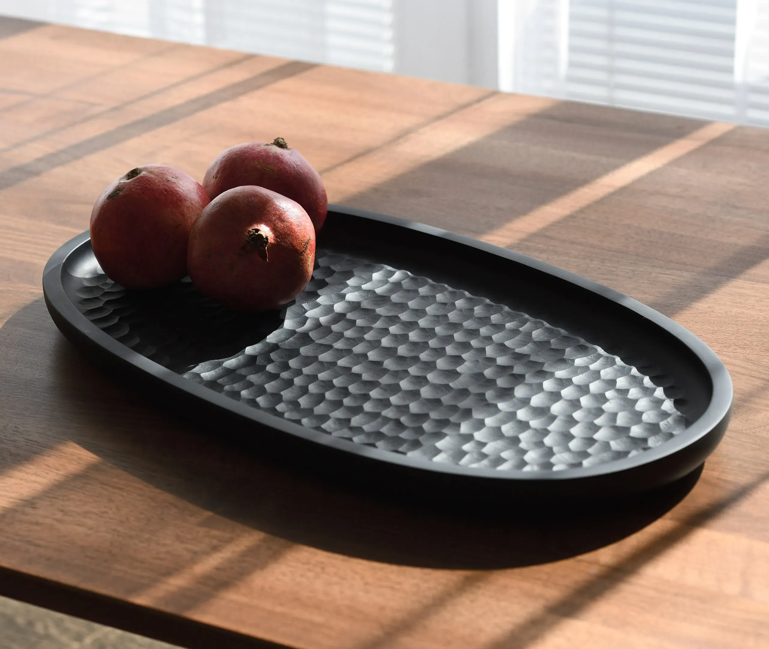Large Serving Tray with Carved Base - Black