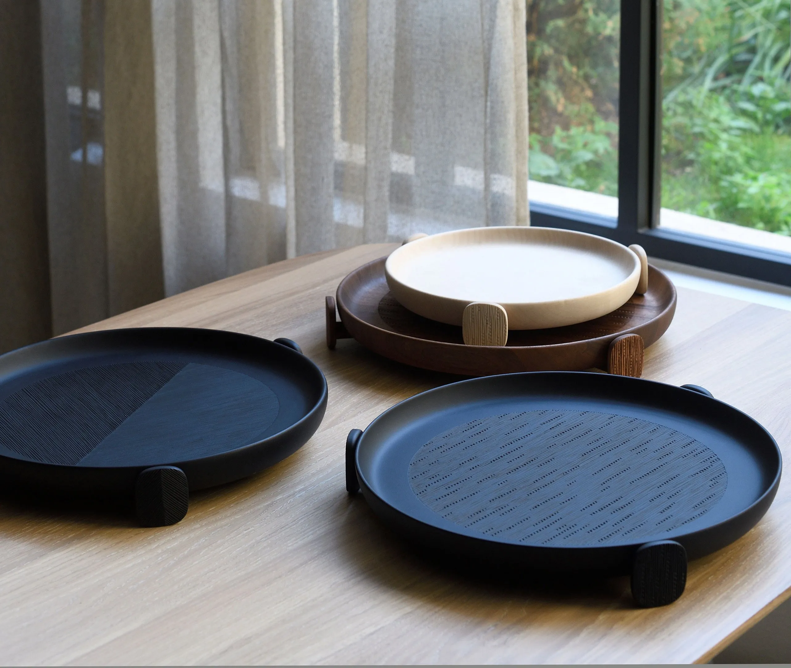 Large Serving Tray with Carved Feet - Walnut