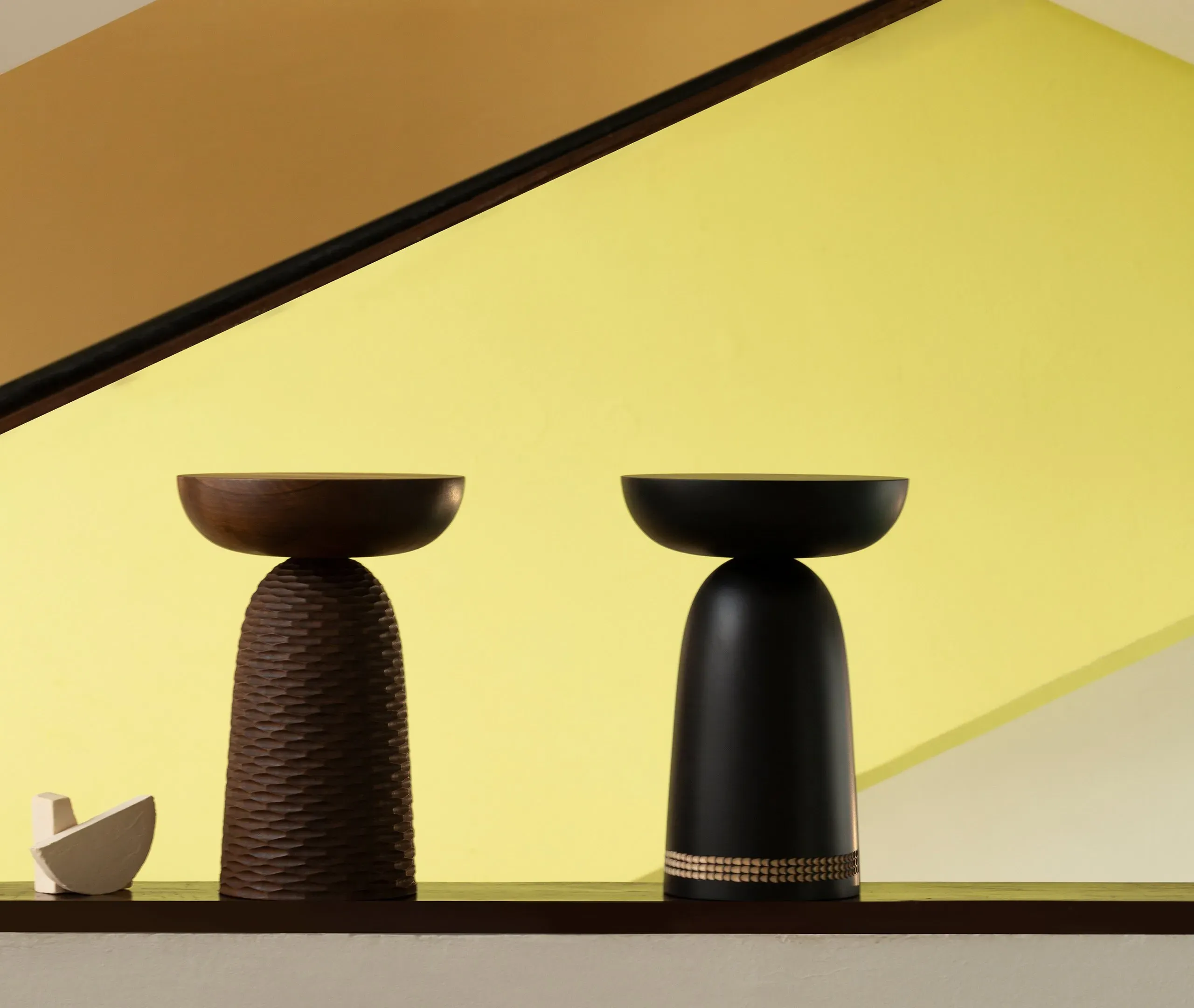 Nera Stool with Carved Base - Walnut Oil, Walnut