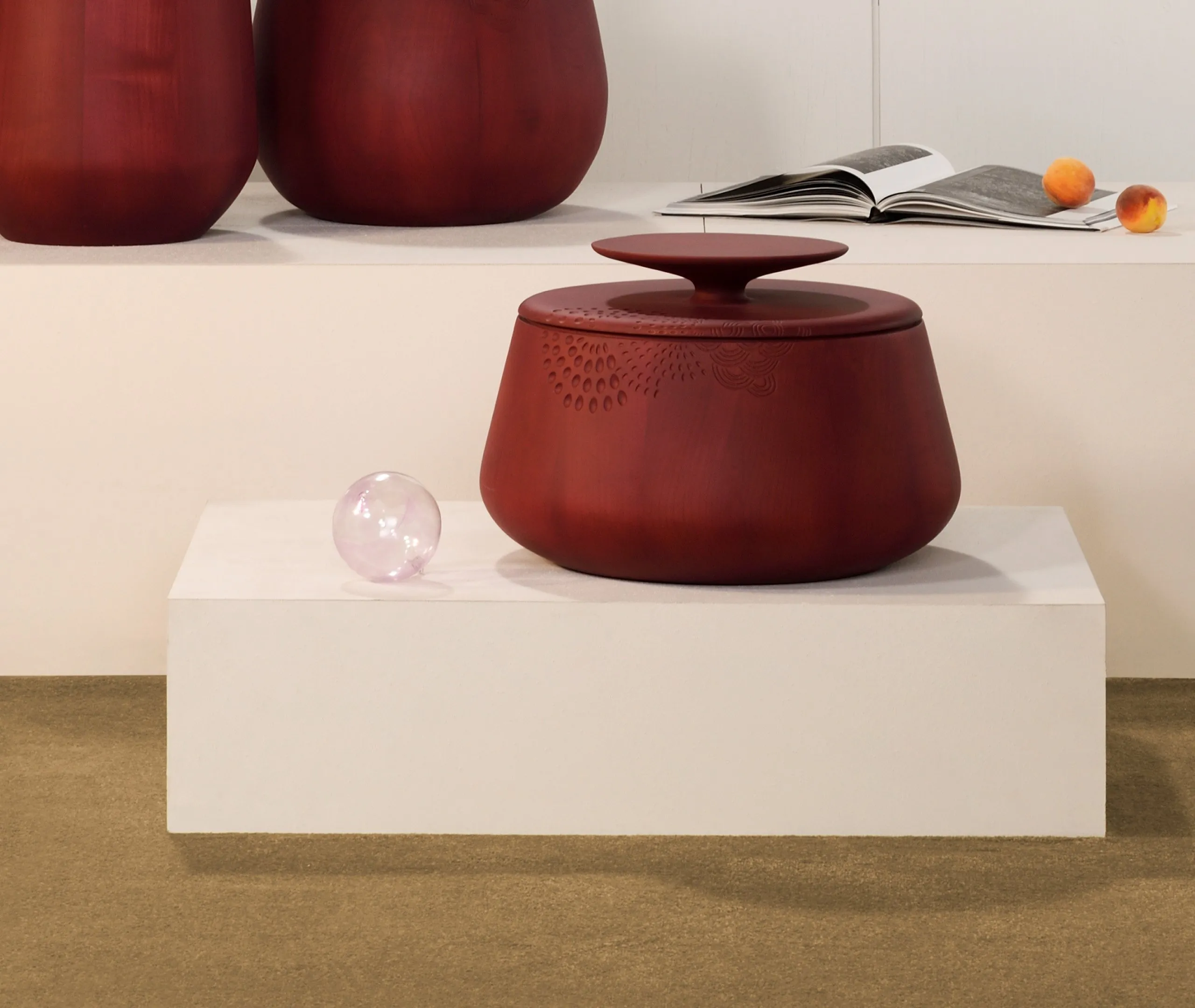 Small Storage Coffee Table - Burgundy, Maple Wood