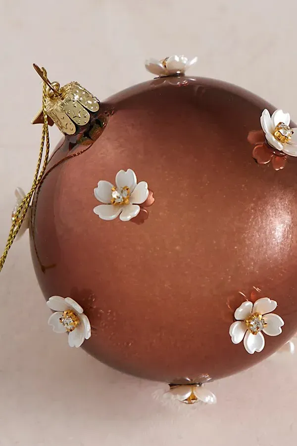 Daisy Bauble Christmas Tree Ornament - Brown and White by Free People, alternate view