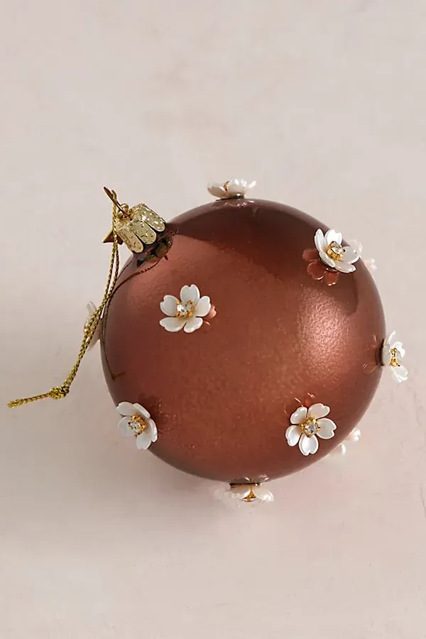 Daisy Bauble Christmas Tree Ornament - Brown and White by Free People