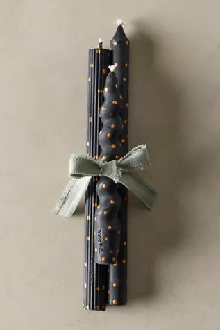 Dotted Taper Candle Set of 3 - Black, Soy Wax alternate view