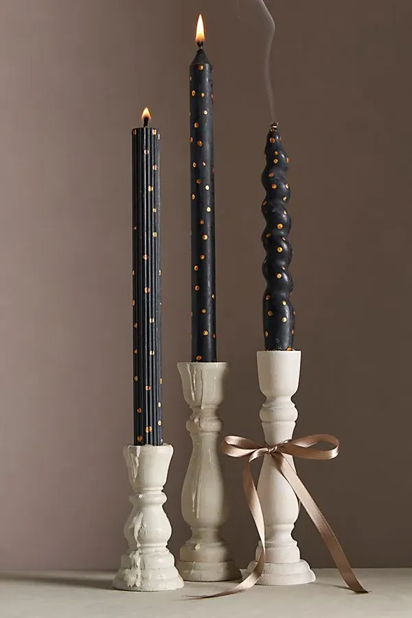 Dotted Taper Candle Set of 3 - Black, Soy Wax product