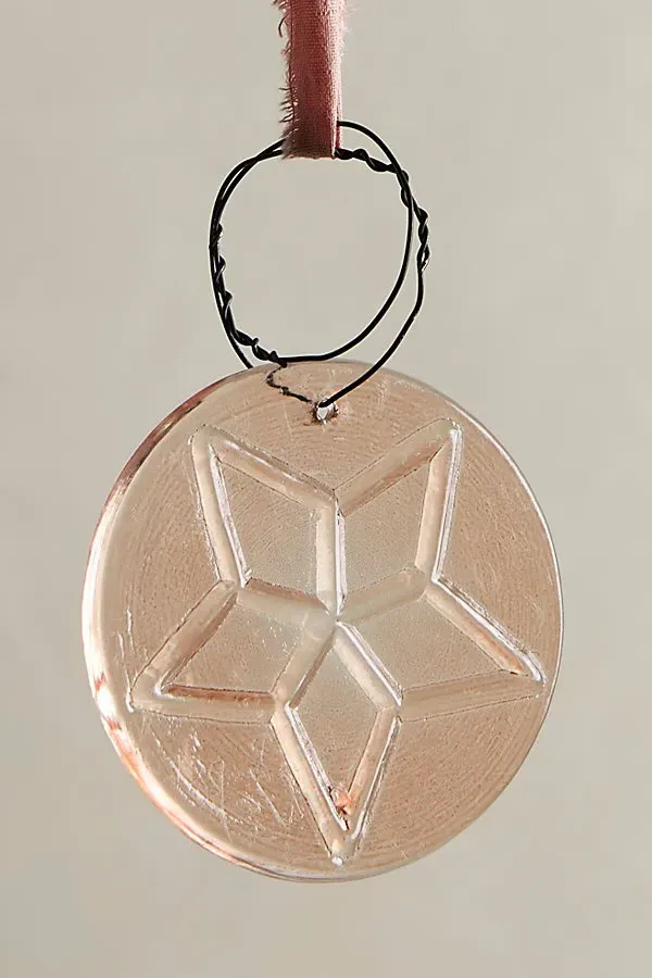 Etched Disc Christmas Tree Ornament - Amber, Glass product