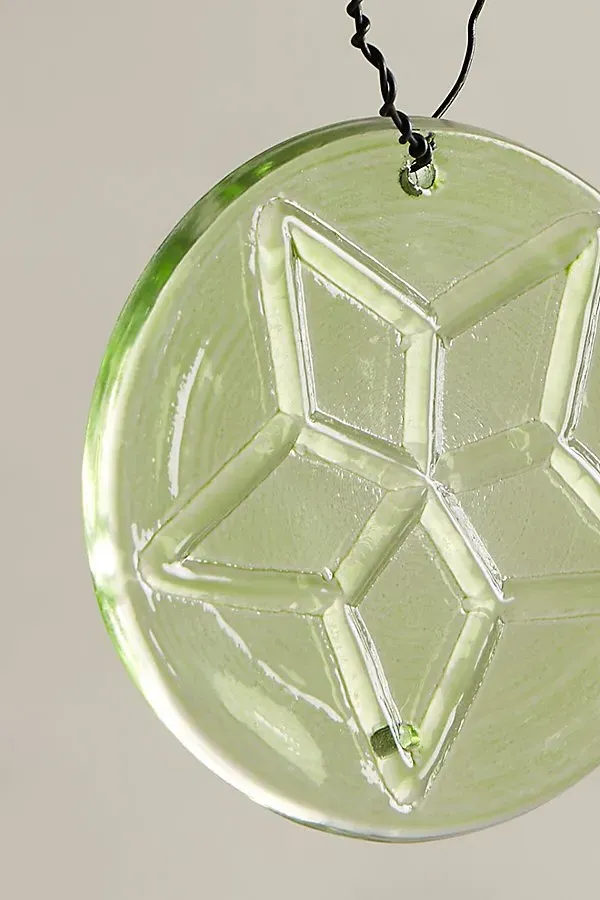 Etched Disc Glass Christmas Tree Ornament - Lime by Free People, image 2