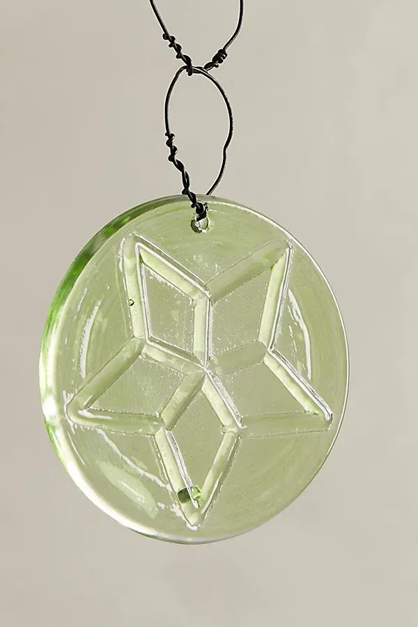 Etched Disc Glass Christmas Tree Ornament - Lime by Free People