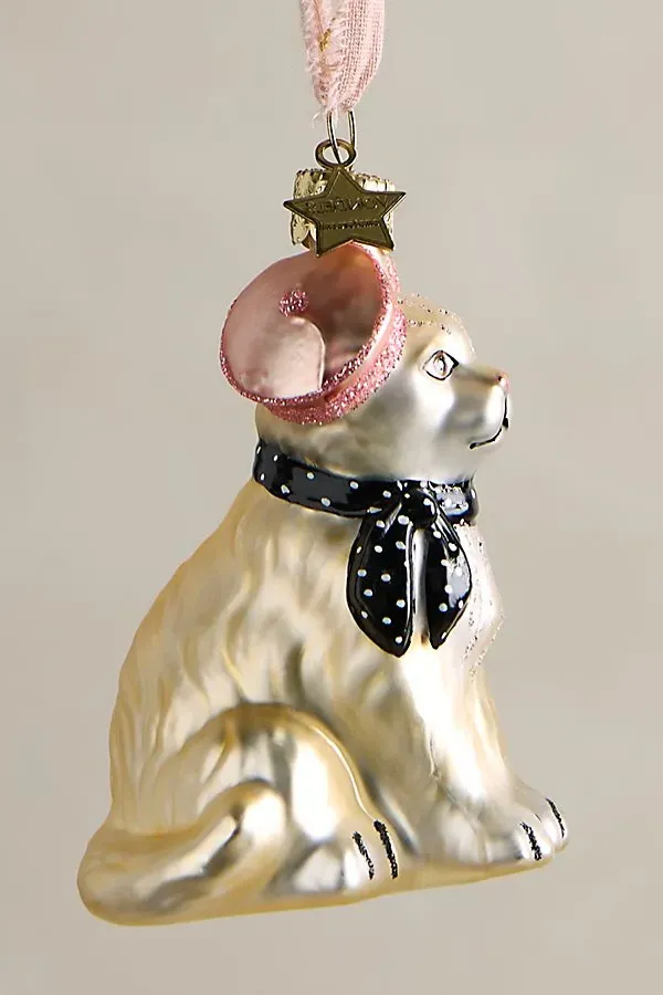 French Cat Beret Holiday Ornament - Sparkle Detail alternate view