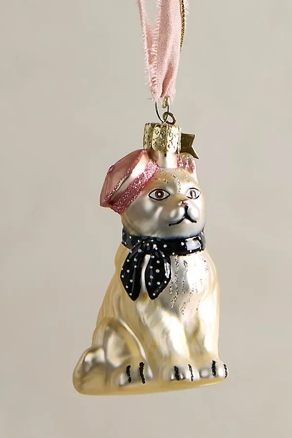 French Cat Beret Holiday Ornament - Sparkle Detail product