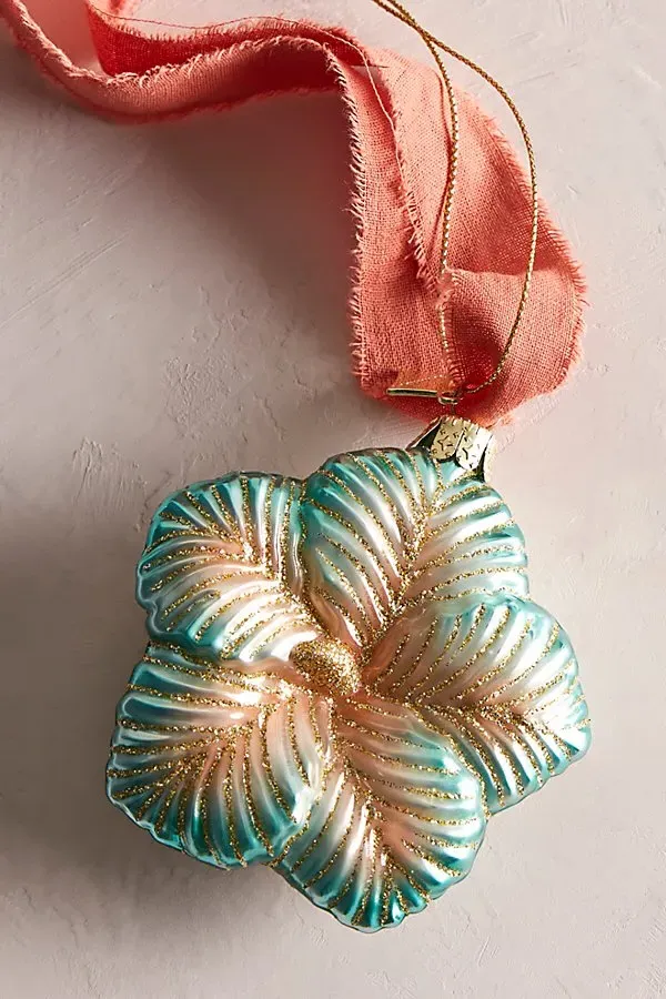 Hibiscus Flower Christmas Ornament - Blue, Orange by Free People