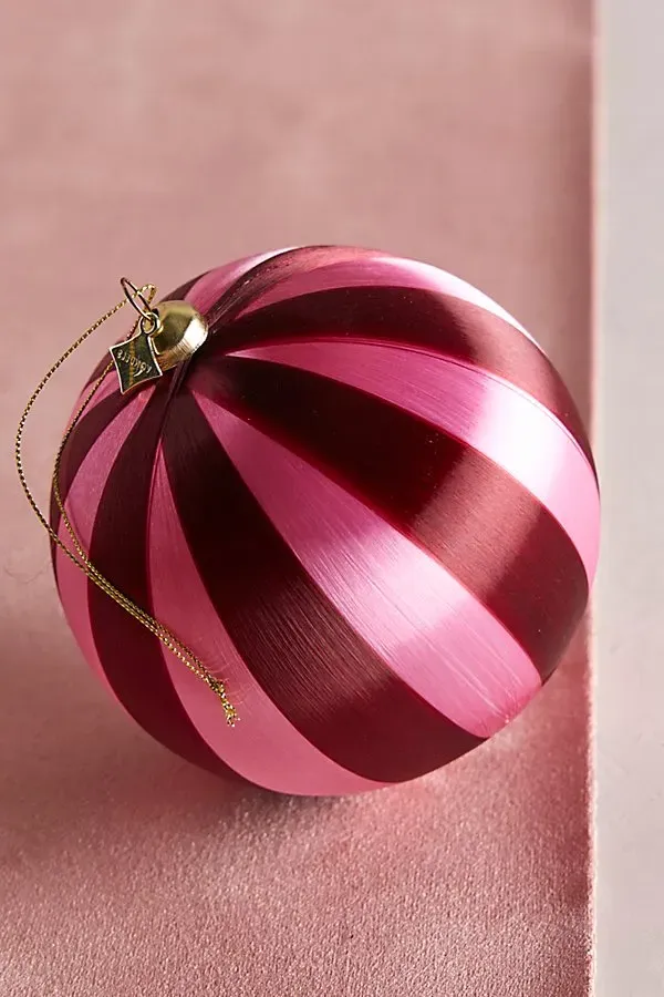 Striped Bauble Ornament - Candy Pink & Burgundy alternate view