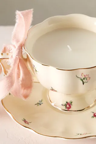 Teacup Candle with Saucer - Nordic Floral alternate view