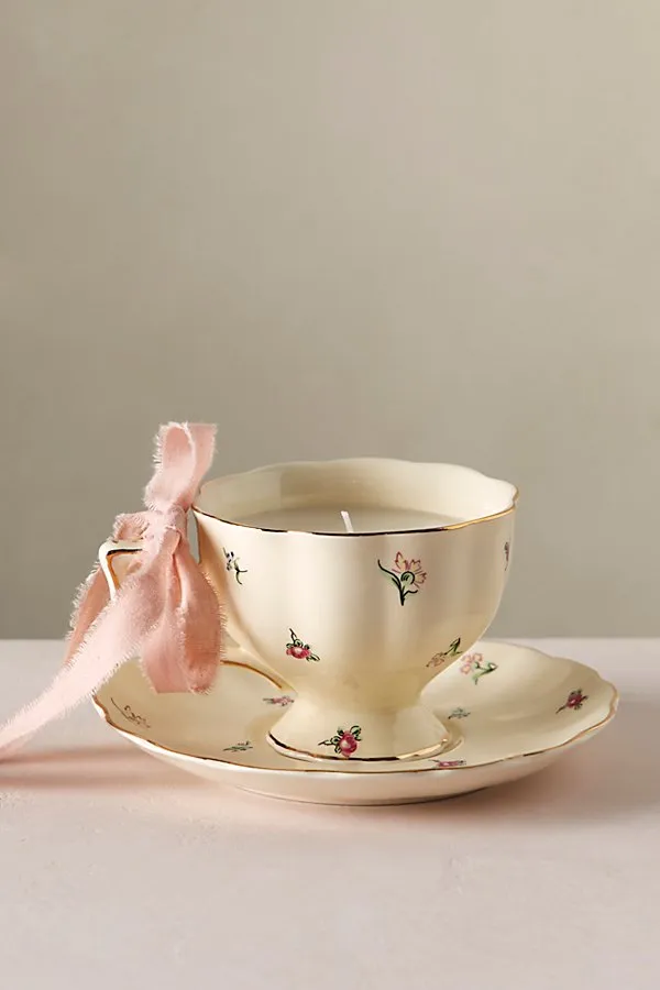 Teacup Candle with Saucer - Nordic Floral product