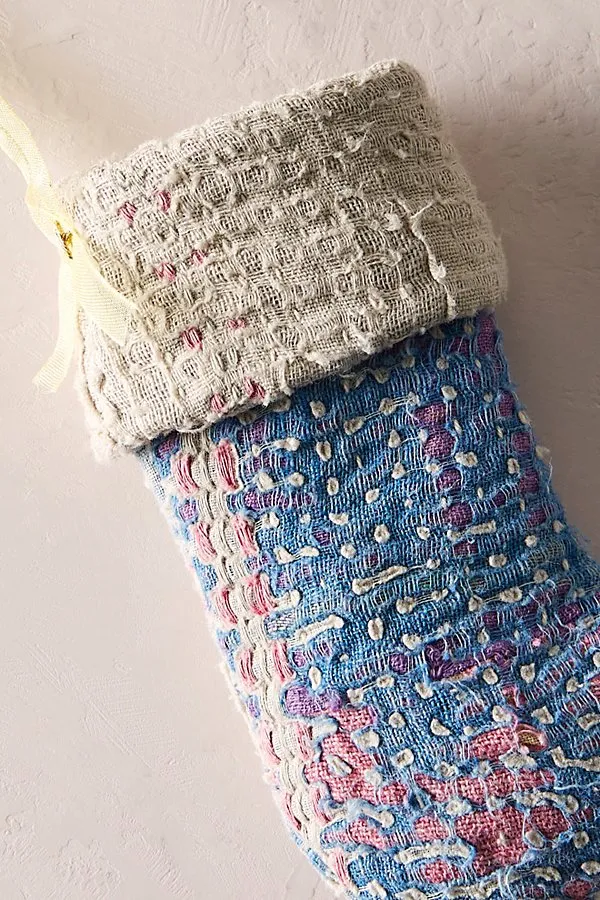 Mini Stocking Ornament - Kantha alternate view
