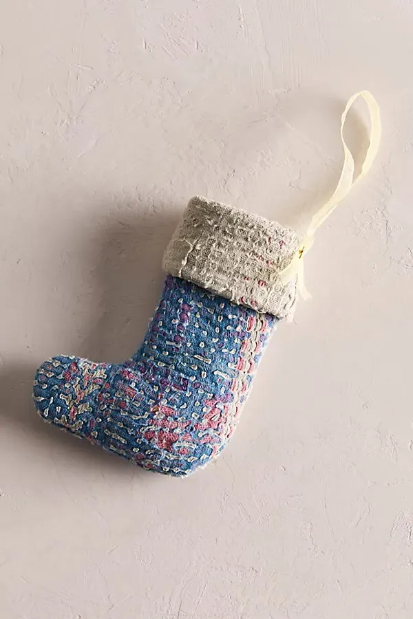 Mini Stocking Ornament - Kantha product