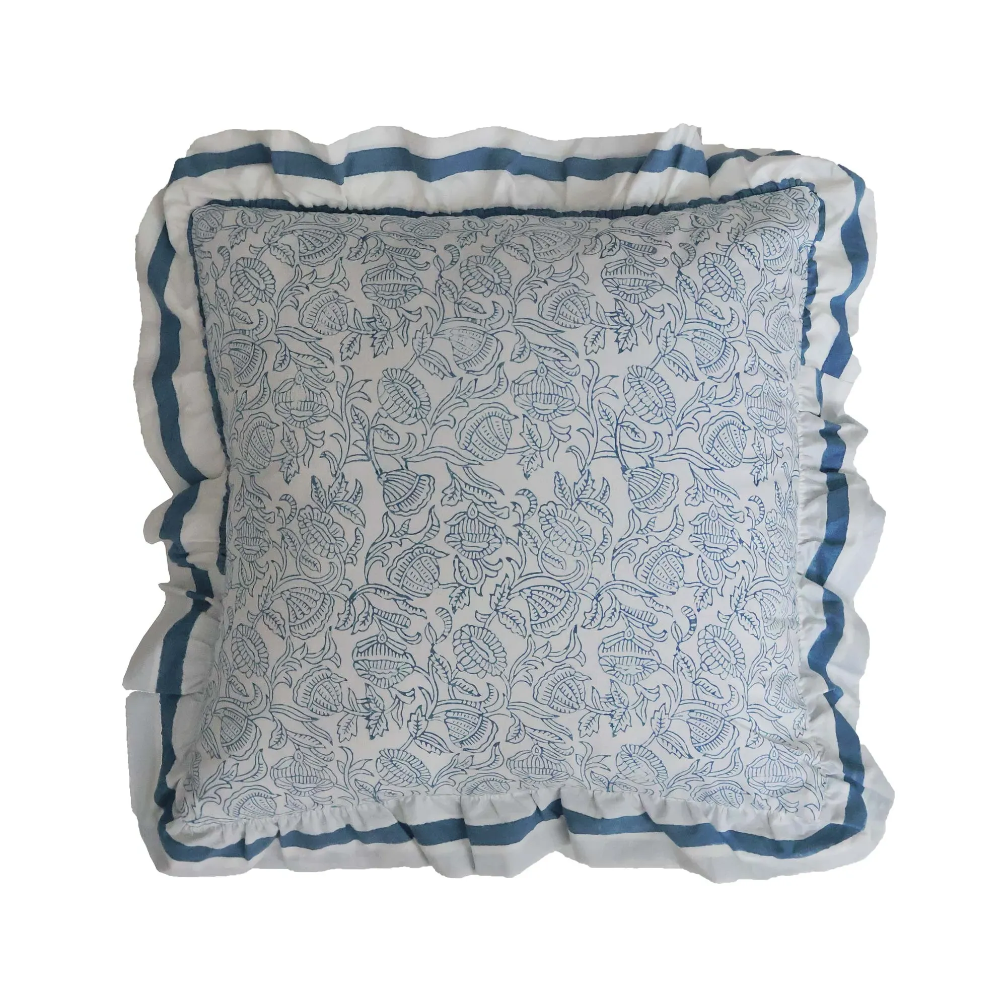 Anika Striped Floral Ruffle Cushion - Blue, Cotton product
